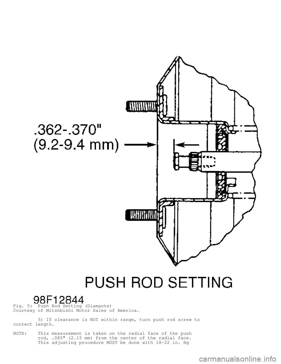 MITSUBISHI MONTERO 1998  Service Manual Fig. 5:  Push Rod Setting (Diamante)
Courtesy of Mitshbishi Motor Sales of America.
         5) If clearance is NOT within range, turn push rod screw to
correct length.
NOTE:    This measurement is ta