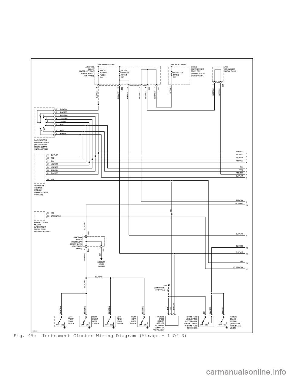MITSUBISHI MONTERO 1998  Service Manual Fig. 49:  Instrument Cluster Wiring Diagram (Mirage - 1 Of 3)                                      