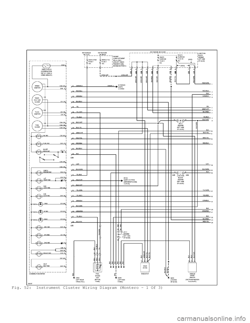 MITSUBISHI MONTERO 1998  Service Manual Fig. 52:  Instrument Cluster Wiring Diagram (Montero - 1 Of 3)                                      