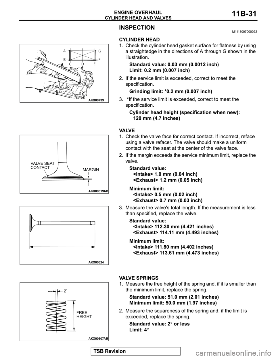 MITSUBISHI MONTERO SPORT 2004  Service Repair Manual MARGIN VALVE SEAT 
CONTACT
2˚
FREE
HEIGHT 