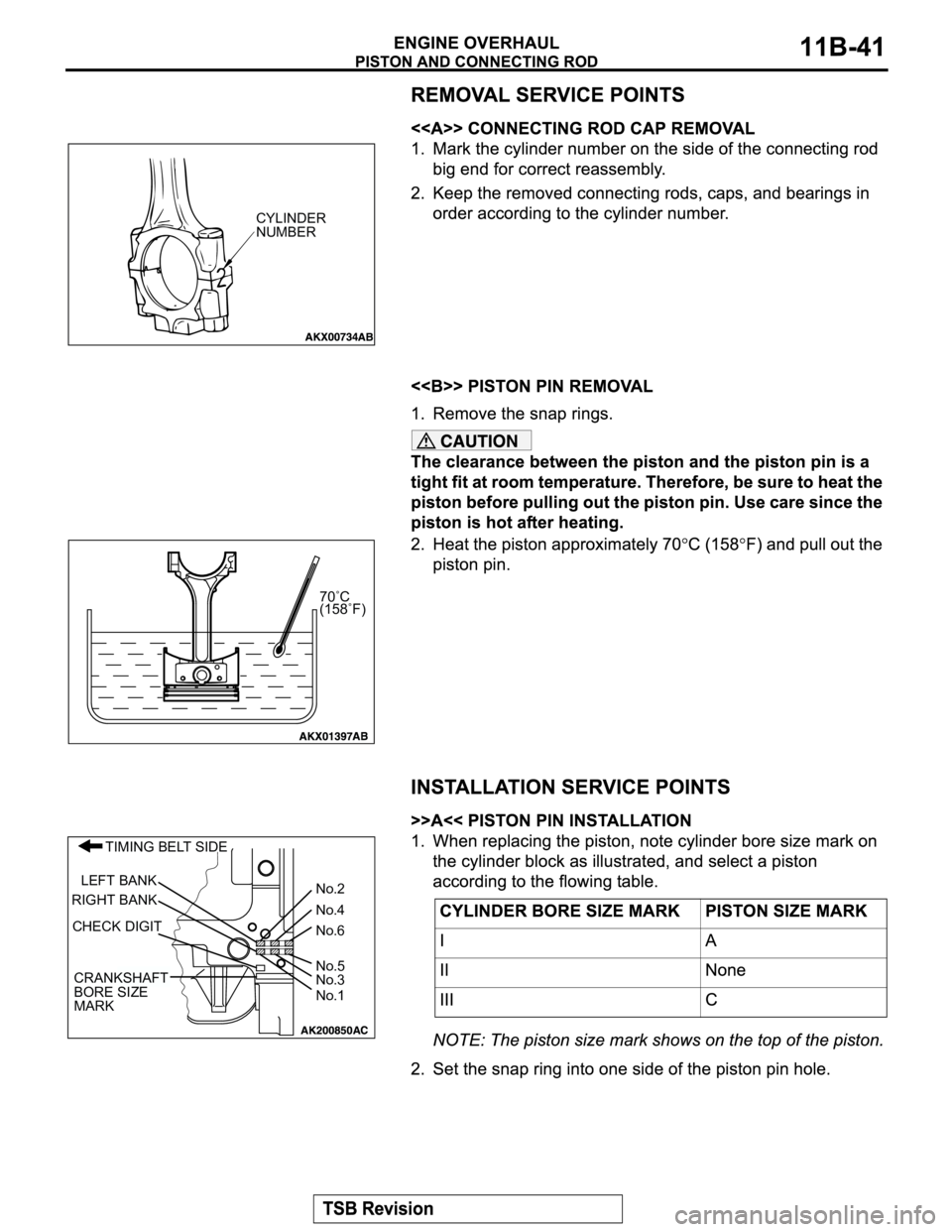 MITSUBISHI MONTERO SPORT 2004  Service Repair Manual CYLINDER
NUMBER
70˚C
(158˚F)
TIMING BELT SIDE
CHECK DIGITNo.4
No.1
No.2
No.3LEFT BANK
RIGHT BANK
No.6
No.5
CRANKSHAFT 
BORE SIZE
MARK 