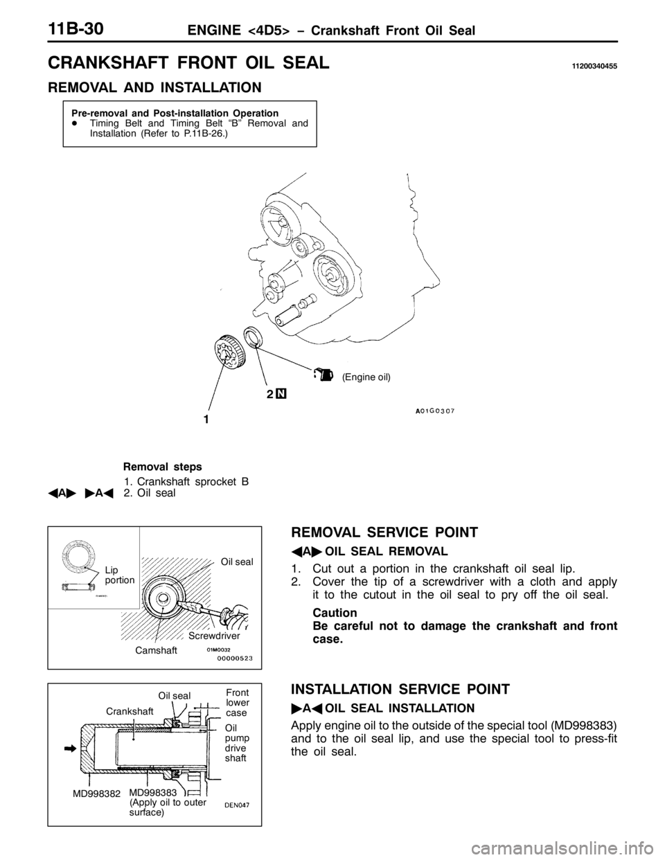 MITSUBISHI PAJERO SPORT 1998  Workshop Manual (1*,1(?78!ï&UDQNVKDIW )URQW 2LO 6HDO44%063
&5$1.6+$)7 )5217 2,/ 6($/44533673788
5(029$/ $1 ,167$//$7,21
3UH0UHPRYDO DQG 3RVW0LQVWDOODWLRQ 2SHUDWLRQ
-7LPLQJ %HOW DQG 7LPLQJ %HOW ´%µ 5HPRYDO DQG
,Q