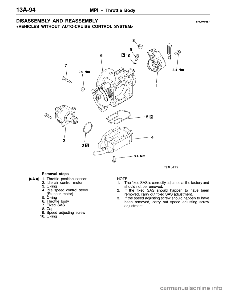 MITSUBISHI PAJERO SPORT 1998  Workshop Manual 03, ï7KURWWOH %RG\46$0<7
,6$66(0%/< $1 5($66(0%/<46433<:38;:
?9(+,&/(6 :,7+287 $8720&58,6( &21752/6<67(0!
6171P
4
5
67 8 9
:
;
6171P
51<1P
<
43
5HPRYDO VWHSV
ò
$*417KURWWOH SRVLWLRQ VHQVRU
51,GOH 