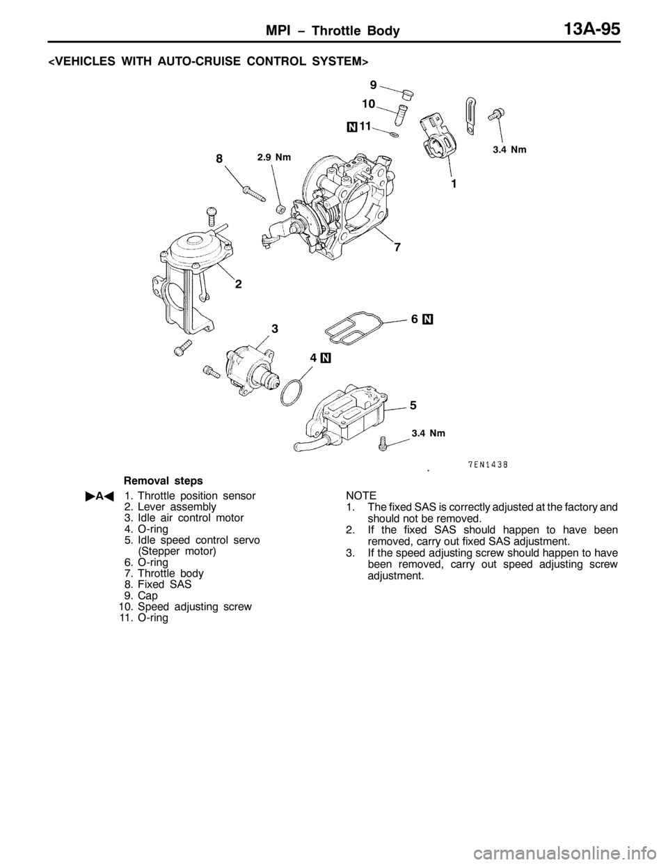 MITSUBISHI PAJERO SPORT 1998  Workshop Manual 03, ï7KURWWOH %RG\46$0<8
?9(+,&/(6 :,7+ $8720&58,6( &21752/6<67(0!
6171P
4
5
6
7
89 :
;
6171P
51<1P
<
43
44
5HPRYDO VWHSV
ò
$*417KURWWOH SRVLWLRQ VHQVRU
51/HYHU DVVHPEO\
61,GOH DLU FRQWURO PRWRU
712