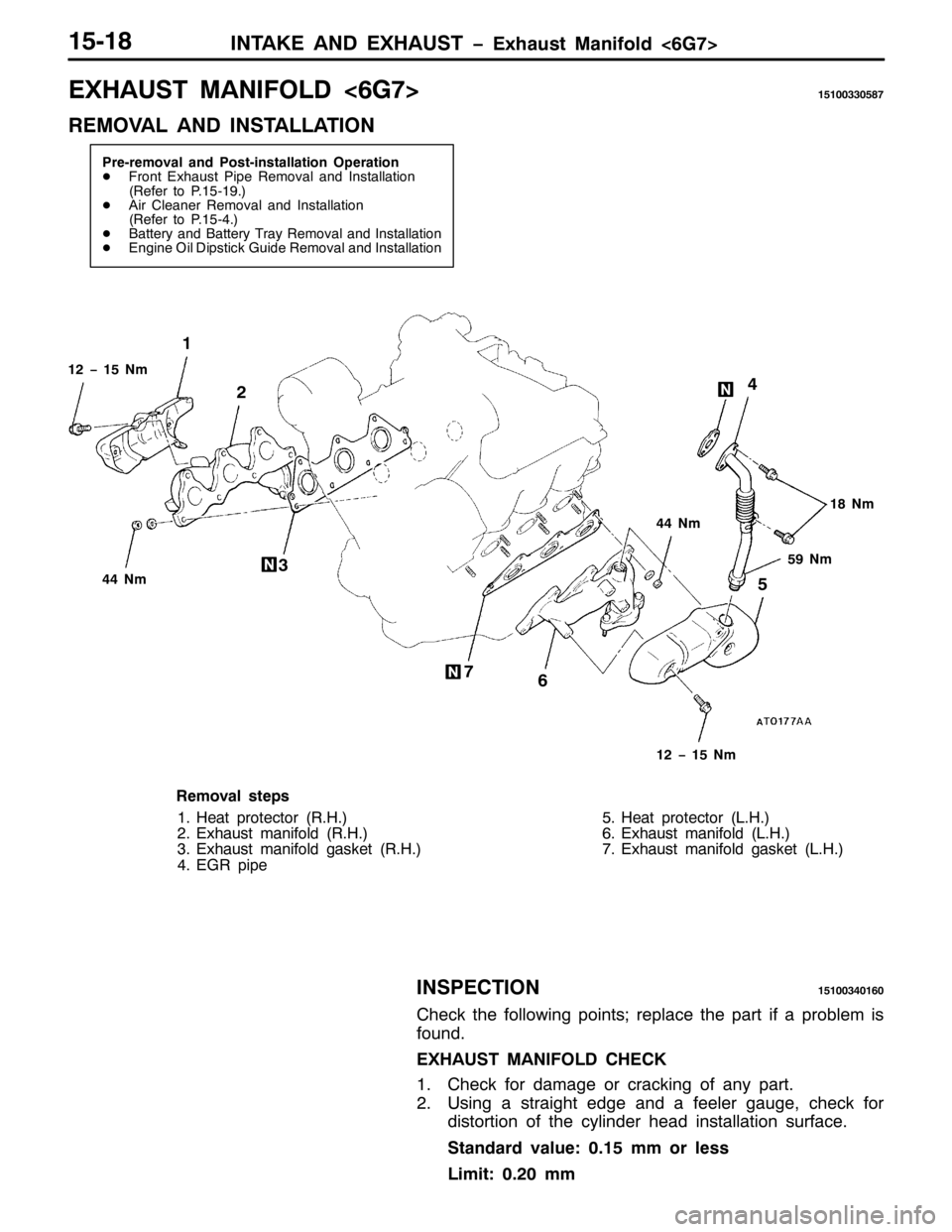 MITSUBISHI PAJERO SPORT 1998  Workshop Manual ,17$.( $1 (;+$867 ï([KDXVW 0DQLIROG?9*:!4804;
(;+$867 0$1,)2/?9*:!484336638;:
5(029$/ $1 ,167$//$7,21
3UH0UHPRYDO DQG 3RVW0LQVWDOODWLRQ 2SHUDWLRQ
-)URQW ([KDXVW 3LSH 5HPRYDO DQG ,QVWDOODWLRQ
+5HIH