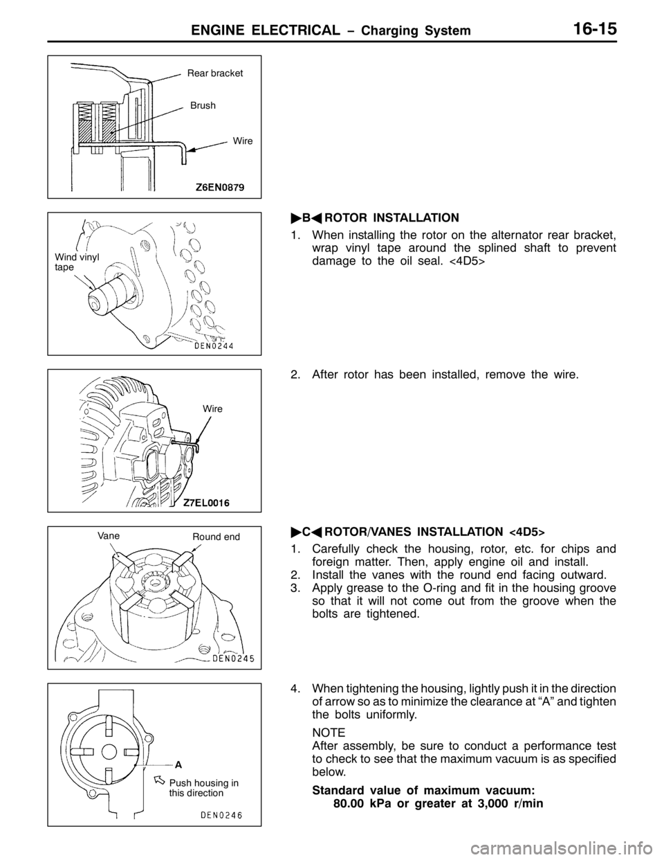MITSUBISHI PAJERO SPORT 1998 Workshop Manual (1*,1( (/(&75,&$/ ï&KDUJLQJ 6\VWHP49048
ò
%*
52725 ,167$//$7,21
41:KHQ LQVWDOOLQJ WKH URWRU RQ WKH DOWHUQDWRU UHDU EUDFNHW/
ZUDS YLQ\O WDSH DURXQG WKH VSOLQHG VKDIW WR SUHYHQW
GDPDJH WR WKH RLO VHDO MITSUBISHI PAJERO SPORT 1998 Workshop Manual (1*,1( (/(&75,&$/ ï&KDUJLQJ 6\VWHP49048
ò
%*
52725 ,167$//$7,21
41:KHQ LQVWDOOLQJ WKH URWRU RQ WKH DOWHUQDWRU UHDU EUDFNHW/
ZUDS YLQ\O WDSH DURXQG WKH VSOLQHG VKDIW WR SUHYHQW
GDPDJH WR WKH RLO VHDO