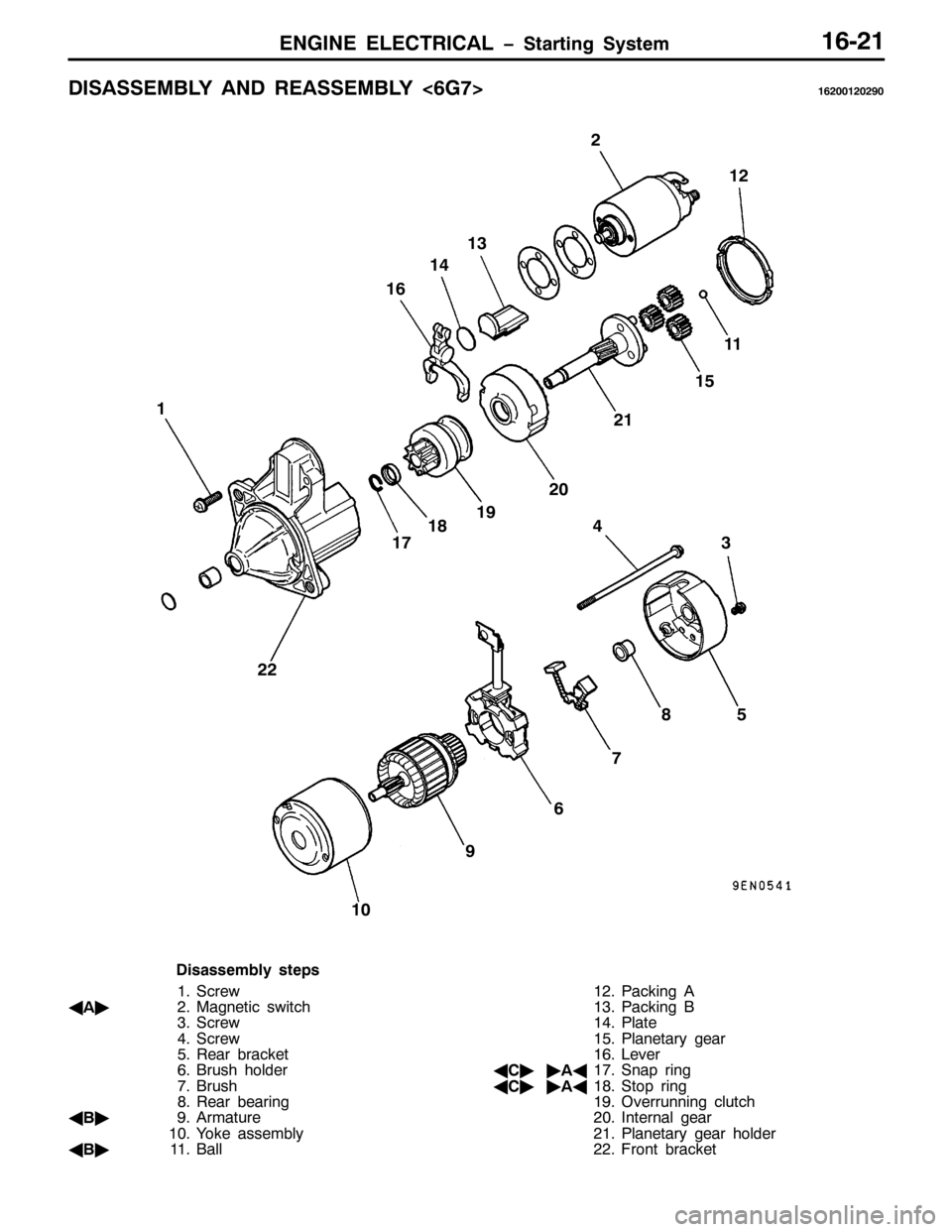MITSUBISHI PAJERO SPORT 1998  Workshop Manual (1*,1( (/(&75,&$/ ï6WDUWLQJ 6\VWHP49054
,6$66(0%/< $1 5($66(0%/<?9*:!495334535<3
48 4645 5
44
4
4<53 47
43< 4;
4: 49
54
7
6
8
:
9; 55
LVDVVHPEO\ VWHSV
416FUHZ
*
$ò510DJQHWLF VZLWFK
616FUHZ
716FUH