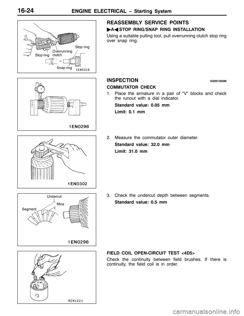 MITSUBISHI PAJERO SPORT 1998  Workshop Manual (1*,1( (/(&75,&$/ ï6WDUWLQJ 6\VWHP(1*,1( (/(&75,&$/ ï6WDUWLQJ 6\VWHP49057
5($66(0%/< 6(59,&( 32,176
ò
$*
6723 5,1*261$3 5,1* ,167$//$7,21
8VLQJ D VXLWDEOH SXOOLQJ WRRO/SXOO RYHUUXQQLQJ FOXWFK VWRS 