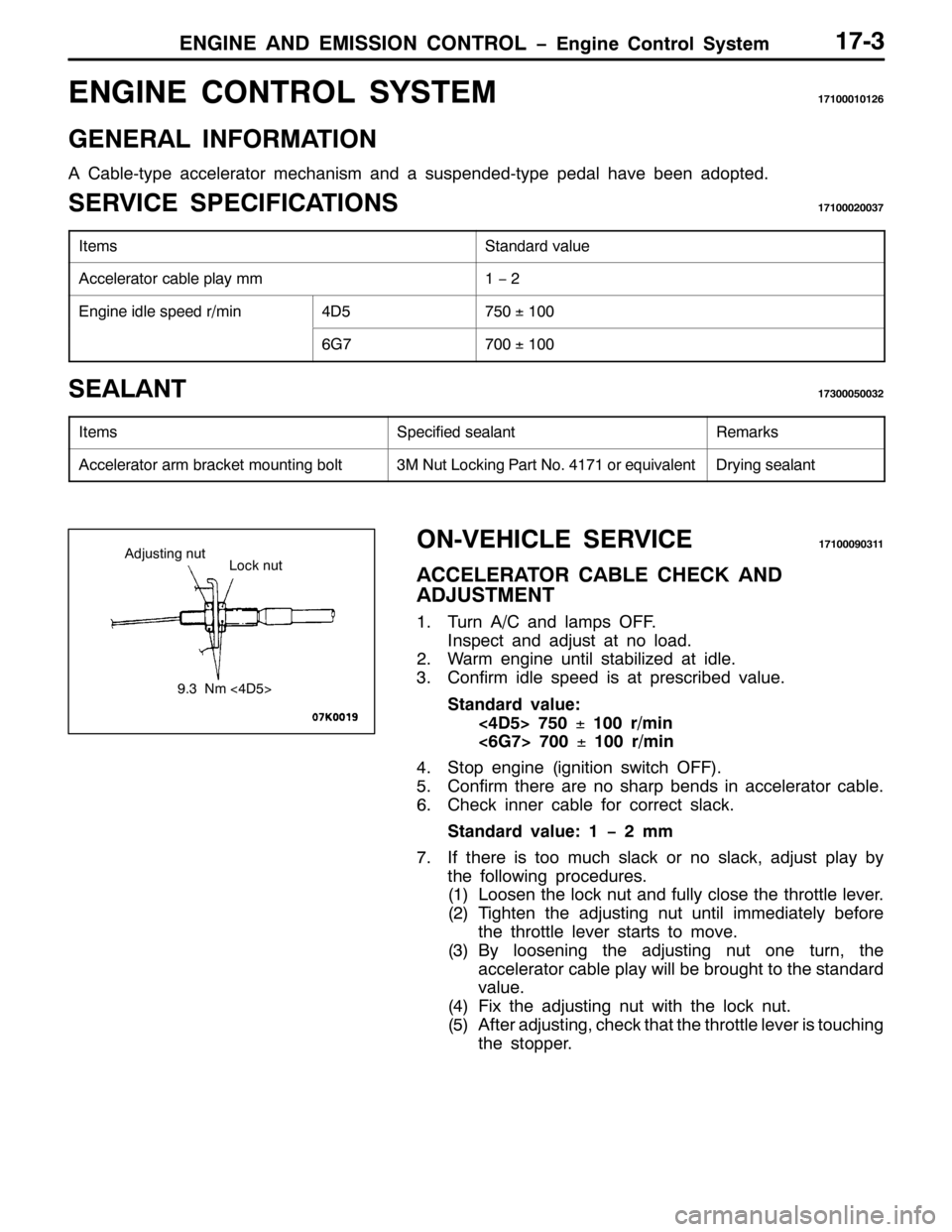 MITSUBISHI PAJERO SPORT 1998  Workshop Manual (1*,1( $1 (0,66,21 &21752/ ï(QJLQH &RQWURO 6\VWHP4:06
(1*,1( &21752/ 6<67(04:433343459
*(1(5$/ ,1)250$7,21
$ &DEOH0W\SH DFFHOHUDWRU PHFKDQLVP DQG D VXVSHQGHG0W\SH SHGDO KDYH EHHQ DGRSWHG1
6(59,&( 63