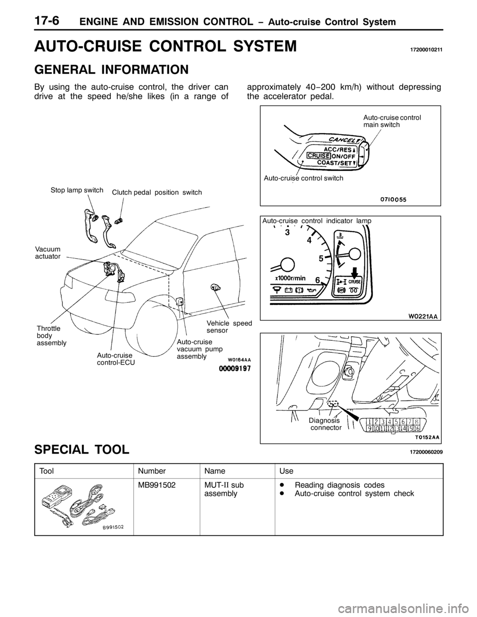 MITSUBISHI PAJERO SPORT 1998  Workshop Manual (1*,1( $1 (0,66,21 &21752/ ï$XWR0FUXLVH &RQWURO 6\VWHP4:09
$8720&58,6( &21752/ 6<67(04:533343544
*(1(5$/ ,1)250$7,21
%\ XVLQJ WKH DXWR0FUXLVH FRQWURO/WKH GULYHU FDQ
GULYH DW WKH VSHHG KH2VKH OLNHV+L