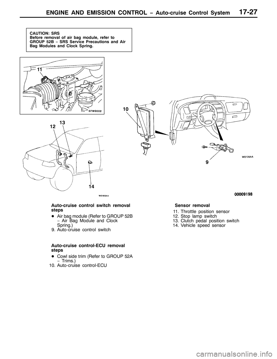 MITSUBISHI PAJERO SPORT 1998  Workshop Manual (1*,1( $1 (0,66,21 &21752/ ï$XWR0FUXLVH &RQWURO 6\VWHP4:05:
&$87,21=656
%HIRUH UHPRYDO RI DLU EDJ PRGXOH/UHIHU WR
*528385% ï 656 6HUYLFH 3UHFDXWLRQV DQG $LU
%DJ 0RGXOHV DQG &ORFN 6SULQJ1
44
47 46
4