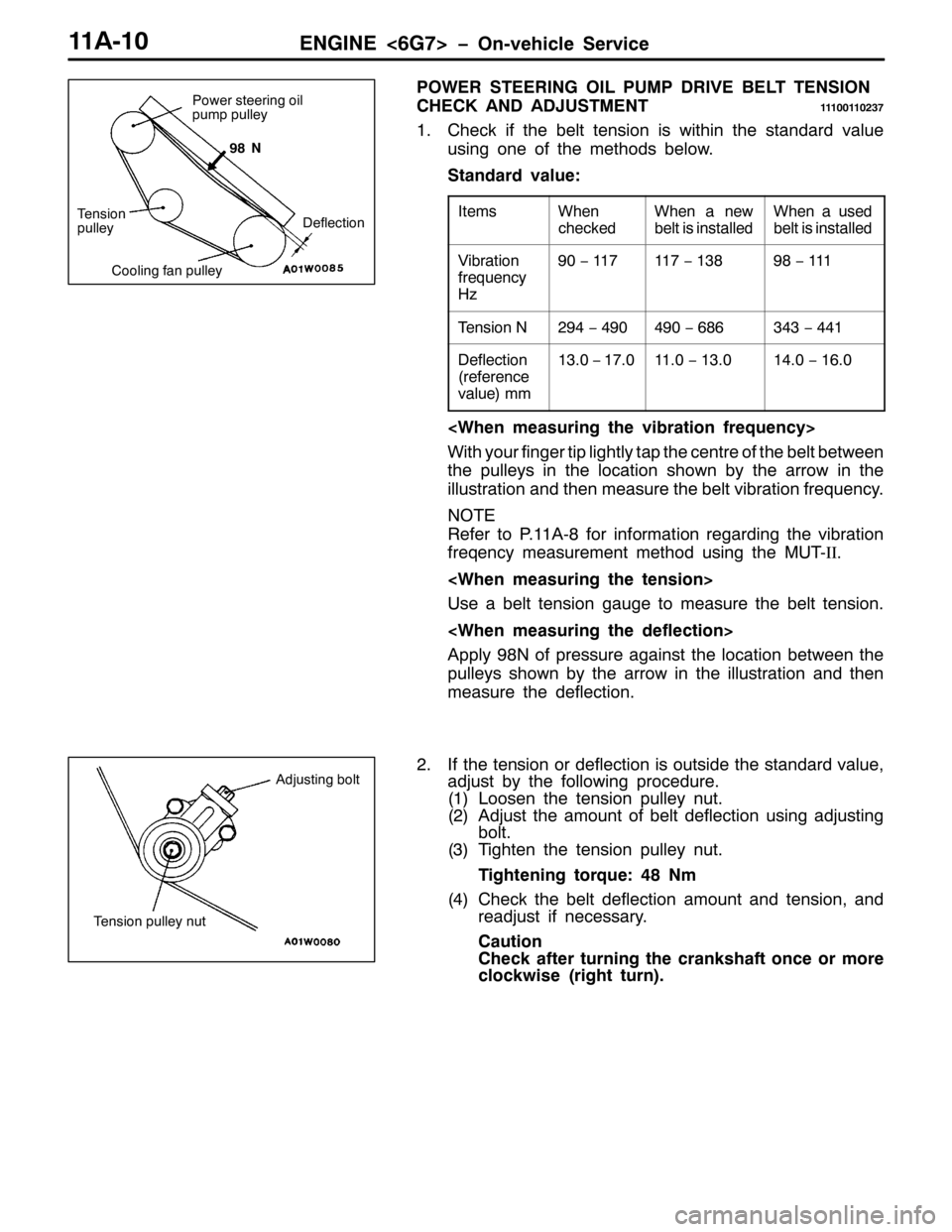 MITSUBISHI PAJERO SPORT 1998  Workshop Manual (1*,1(?9*:!ï2Q0YHKLFOH 6HUYLFH44$043
32:(5 67((5,1* 2,/ 3803 5,9( %(/7 7(16,21
&+(&. $1 $-8670(17
4443344356:
41&KHFN LI WKH EHOW WHQVLRQ LV ZLWKLQ WKH VWDQGDUG YDOXH
XVLQJ RQH RI WKH PHWKRGV EHOR