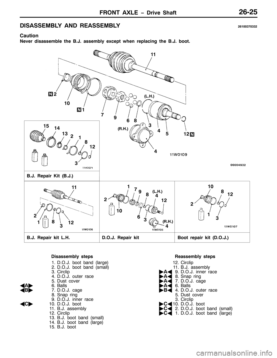 MITSUBISHI PAJERO SPORT 1998  Workshop Manual )5217 $;/( ïULYH 6KDIW59058
,6$66(0%/< $1 5($66(0%/<594336:3665
&DXWLRQ
1HYHU GLVDVVHPEOH WKH %1-1DVVHPEO\ H[FHSW ZKHQ UHSODFLQJ WKH %1-1ERRW1
%1-15HSDLU .LW+%1-1,
4 5
6
7
8 9 :
; < 4344
45
%1-15H
