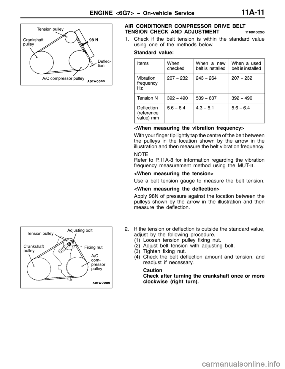 MITSUBISHI PAJERO SPORT 1998  Workshop Manual (1*,1(?9*:!ï2Q0YHKLFOH 6HUYLFH44$044
$,5 &21,7,21(5 &2035(6625 5,9( %(/7
7(16,21 &+(&. $1 $-8670(17
44433433598
41&KHFN LI WKH EHOW WHQVLRQ LV ZLWKLQ WKH VWDQGDUG YDOXH
XVLQJ RQH RI WKH PHWKRGV E