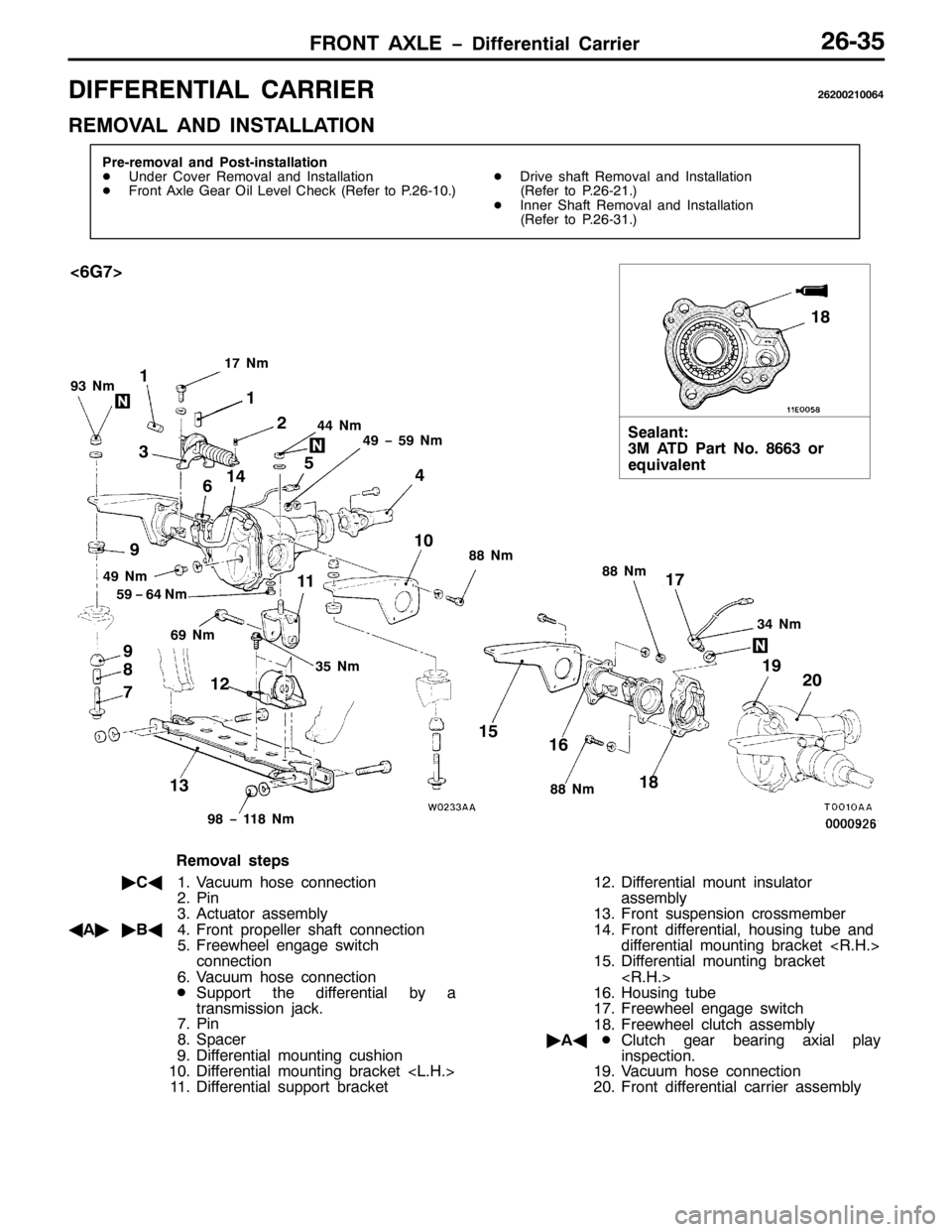 MITSUBISHI PAJERO SPORT 1998 Workshop Manual )5217 $;/( ïLIIHUHQWLDO &DUULHU59068
,))(5(17,$/ &$55,(559533543397
5(029$/ $1 ,167$//$7,21
3UH0UHPRYDO DQG 3RVW0LQVWDOODWLRQ
-8QGHU &RYHU 5HPRYDO DQG ,QVWDOODWLRQ
-)URQW $[OH *HDU 2LO /HYHO &KHFN MITSUBISHI PAJERO SPORT 1998 Workshop Manual )5217 $;/( ïLIIHUHQWLDO &DUULHU59068
,))(5(17,$/ &$55,(559533543397
5(029$/ $1 ,167$//$7,21
3UH0UHPRYDO DQG 3RVW0LQVWDOODWLRQ
-8QGHU &RYHU 5HPRYDO DQG ,QVWDOODWLRQ
-)URQW $[OH *HDU 2LO /HYHO &KHFN