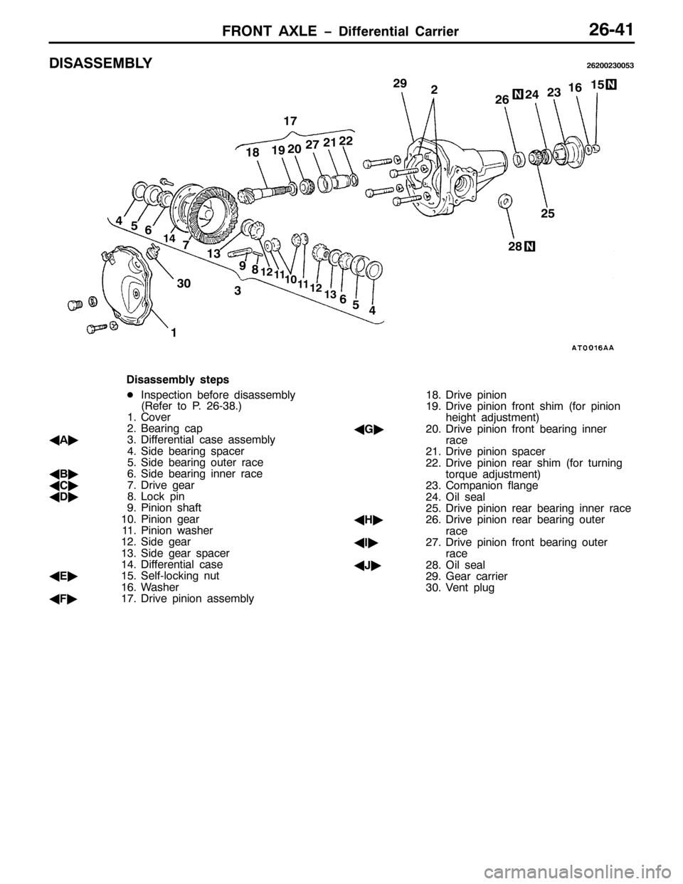 MITSUBISHI PAJERO SPORT 1998  Workshop Manual )5217 $;/( ïLIIHUHQWLDO &DUULHU59074
,6$66(0%/<59533563386
45
7
8
9
:
; <
43 44 45
46
47
48
49
4:
4;4<53545556
57
59
58 5:
5; 5<
63
45
46
7 8 9
446
LVDVVHPEO\ VWHSV
-,QVSHFWLRQ EHIRUH GLVDVVHPEO\
