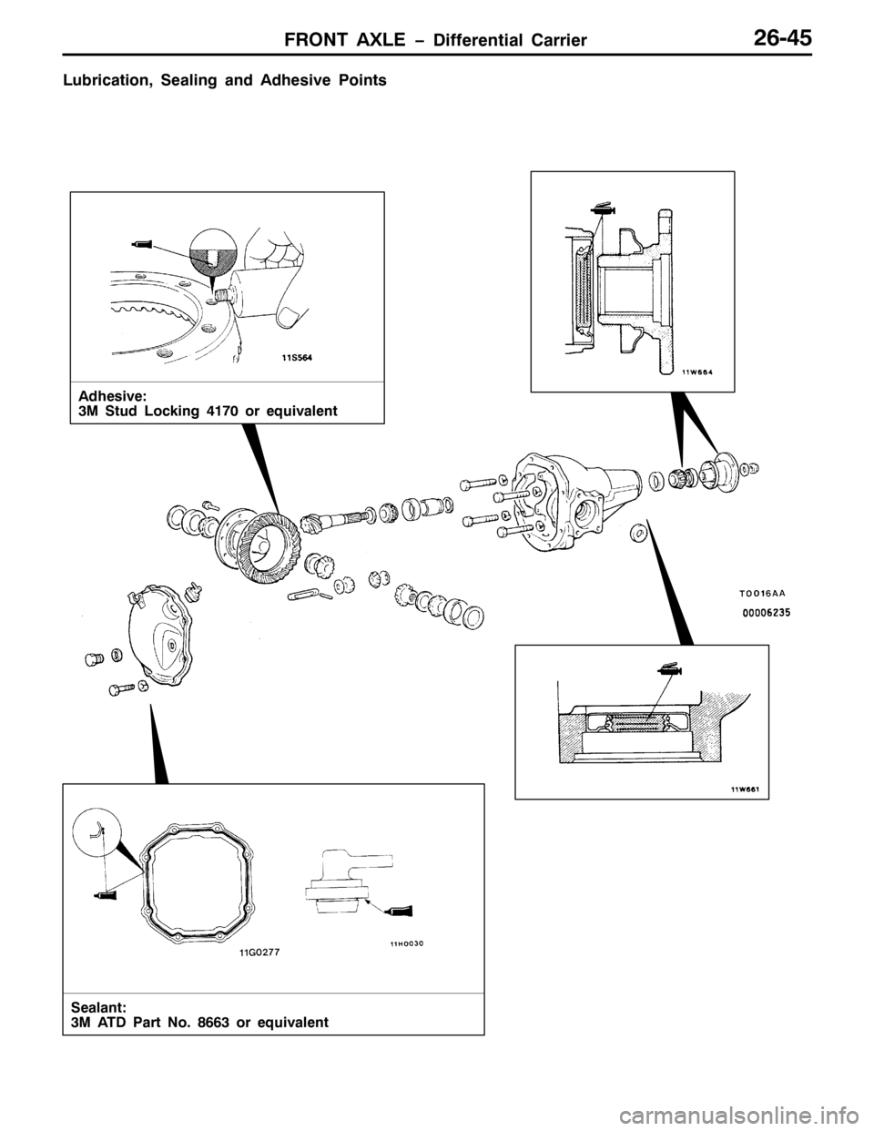 MITSUBISHI PAJERO SPORT 1998  Workshop Manual )5217 $;/( ïLIIHUHQWLDO &DUULHU59078
/XEULFDWLRQ/6HDOLQJ DQG $GKHVLYH 3RLQWV
$GKHVLYH=
60 6WXG /RFNLQJ74:3RU HTXLYDOHQW
6HDODQW=
60 $7 3DUW 1R1 ;996RU HTXLYDOHQW 