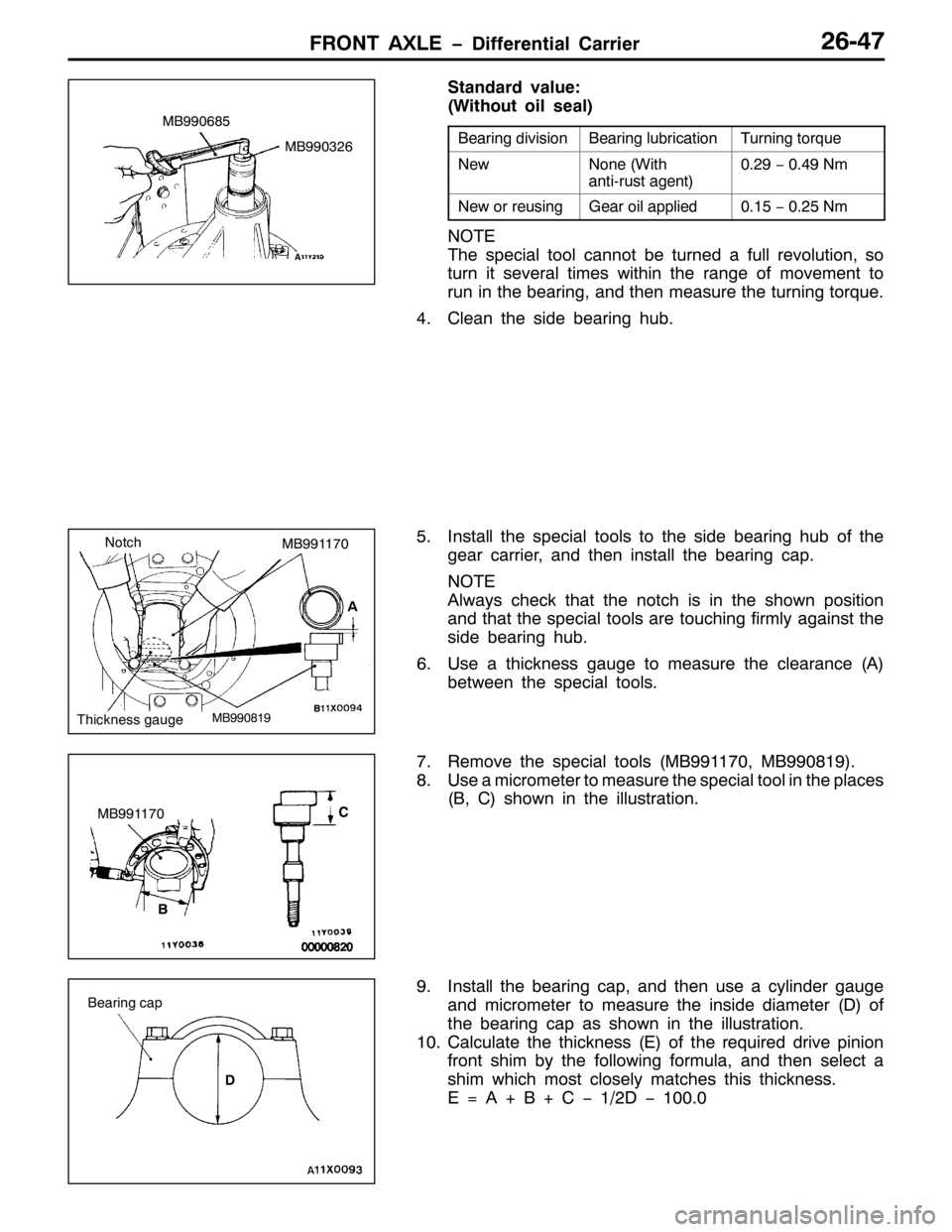 MITSUBISHI PAJERO SPORT 1998 Workshop Manual )5217 $;/( ïLIIHUHQWLDO &DUULHU5907:
6WDQGDUG YDOXH=
+:LWKRXW RLOVHDO,
%HDULQJ GLYLVLRQ%HDULQJ OXEULFDWLRQ7XUQLQJ WRUTXH
1HZ1RQH+:LWK
DQWL0UXVW DJHQW,315<ï317<1P
1HZ RU UHXVLQJ*HDU RLO DSSOLHG3148 MITSUBISHI PAJERO SPORT 1998 Workshop Manual )5217 $;/( ïLIIHUHQWLDO &DUULHU5907:
6WDQGDUG YDOXH=
+:LWKRXW RLOVHDO,
%HDULQJ GLYLVLRQ%HDULQJ OXEULFDWLRQ7XUQLQJ WRUTXH
1HZ1RQH+:LWK
DQWL0UXVW DJHQW,315<ï317<1P
1HZ RU UHXVLQJ*HDU RLO DSSOLHG3148