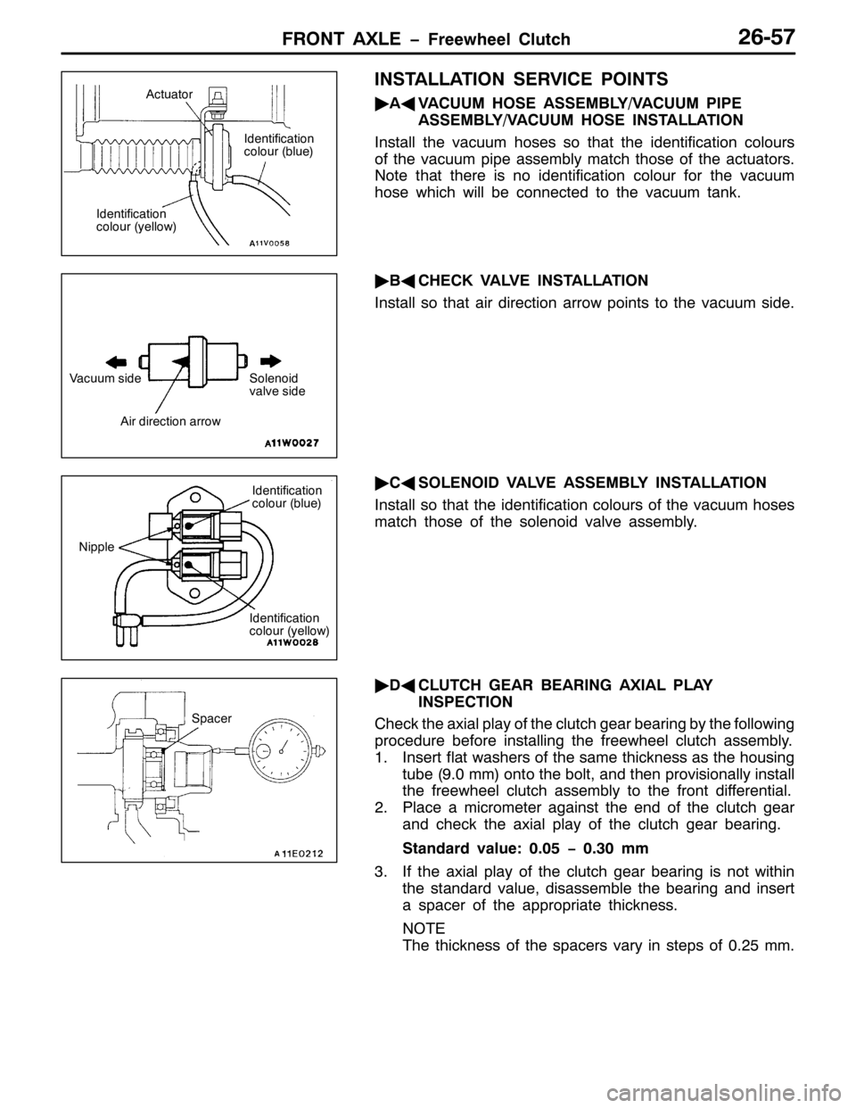 MITSUBISHI PAJERO SPORT 1998  Workshop Manual )5217 $;/( ï)UHHZKHHO &OXWFK5908:
,167$//$7,21 6(59,&( 32,176
ò
$*
9$&880 +26( $66(0%/<29$&880 3,3(
$66(0%/<29$&880 +26( ,167$//$7,21
,QVWDOO WKH YDFXXP KRVHV VR WKDW WKH LGHQWLILFDWLRQ FRORXUV
RI W