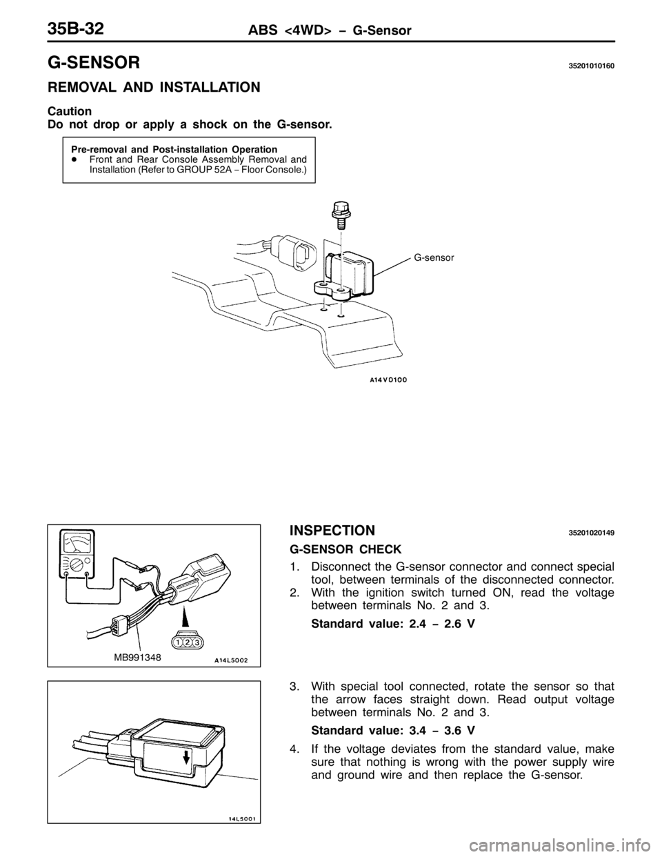 MITSUBISHI PAJERO SPORT 1998  Workshop Manual $%6?7:! ï*06HQVRU68%065
*06(162568534343493
5(029$/ $1 ,167$//$7,21
&DXWLRQ
R QRW GURS RU DSSO\ D VKRFN RQ WKH *0VHQVRU1
3UH0UHPRYDO DQG 3RVW0LQVWDOODWLRQ 2SHUDWLRQ
-)URQW DQG 5HDU &RQVROH $VVHPEO