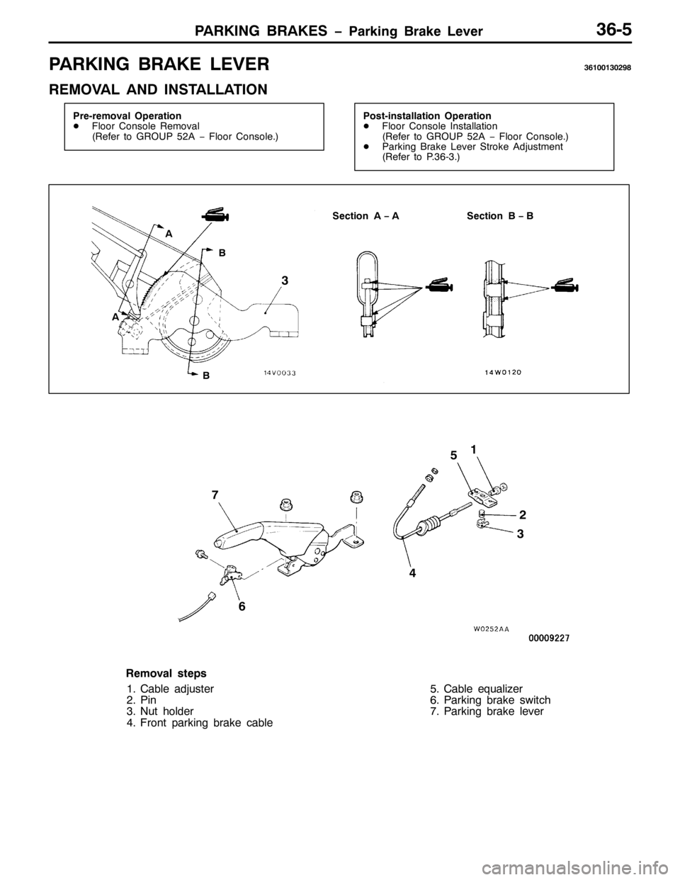 MITSUBISHI PAJERO SPORT 1998  Workshop Manual 3$5.,1* %5$.(6 ï3DUNLQJ %UDNH /HYHU6908
3$5.,1* %5$.( /(9(5694334635<;
5(029$/ $1 ,167$//$7,21
3UH0UHPRYDO 2SHUDWLRQ
-)ORRU &RQVROH 5HPRYDO
+5HIHU WR *528385$ ï )ORRU &RQVROH1,3RVW0LQVWDOODWLRQ 2SH