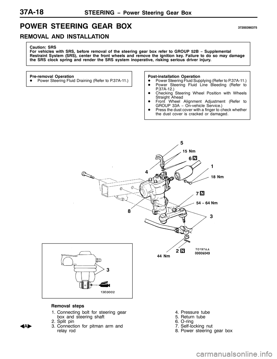 MITSUBISHI PAJERO SPORT 1998 Workshop Manual 67((5,1* ï3RZHU 6WHHULQJ *HDU %R[6:$04;
32:(5 67((5,1* *($5 %2;6:5336<36:8
5(029$/ $1 ,167$//$7,21
&DXWLRQ=656
)RU YHKLFOHV ZLWK 656/EHIRUH UHPRYDO RI WKH VWHHULQJ JHDU ER[ UHIHU WR *528385% ï 6XSS MITSUBISHI PAJERO SPORT 1998 Workshop Manual 67((5,1* ï3RZHU 6WHHULQJ *HDU %R[6:$04;
32:(5 67((5,1* *($5 %2;6:5336<36:8
5(029$/ $1 ,167$//$7,21
&DXWLRQ=656
)RU YHKLFOHV ZLWK 656/EHIRUH UHPRYDO RI WKH VWHHULQJ JHDU ER[ UHIHU WR *528385% ï 6XSS