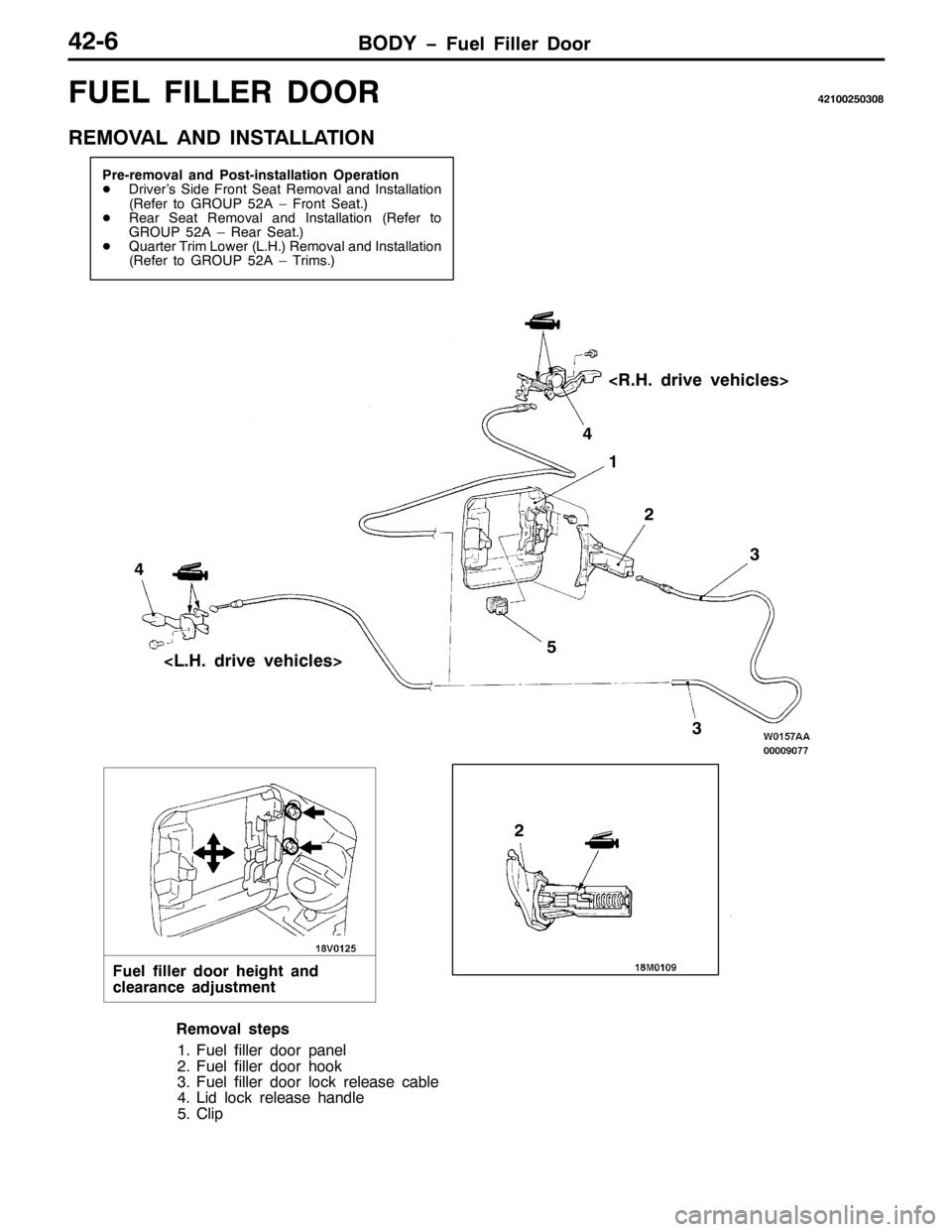 MITSUBISHI PAJERO SPORT 1998  Workshop Manual %2< ï)XHO )LOOHU RRU7509
)8(/ ),//(5 2257543358363;
5(029$/ $1 ,167$//$7,21
3UH0UHPRYDO DQG 3RVW0LQVWDOODWLRQ 2SHUDWLRQ
-ULYHU·V 6LGH )URQW 6HDW 5HPRYDO DQG ,QVWDOODWLRQ
+5HIHU WR *528385$ ² )