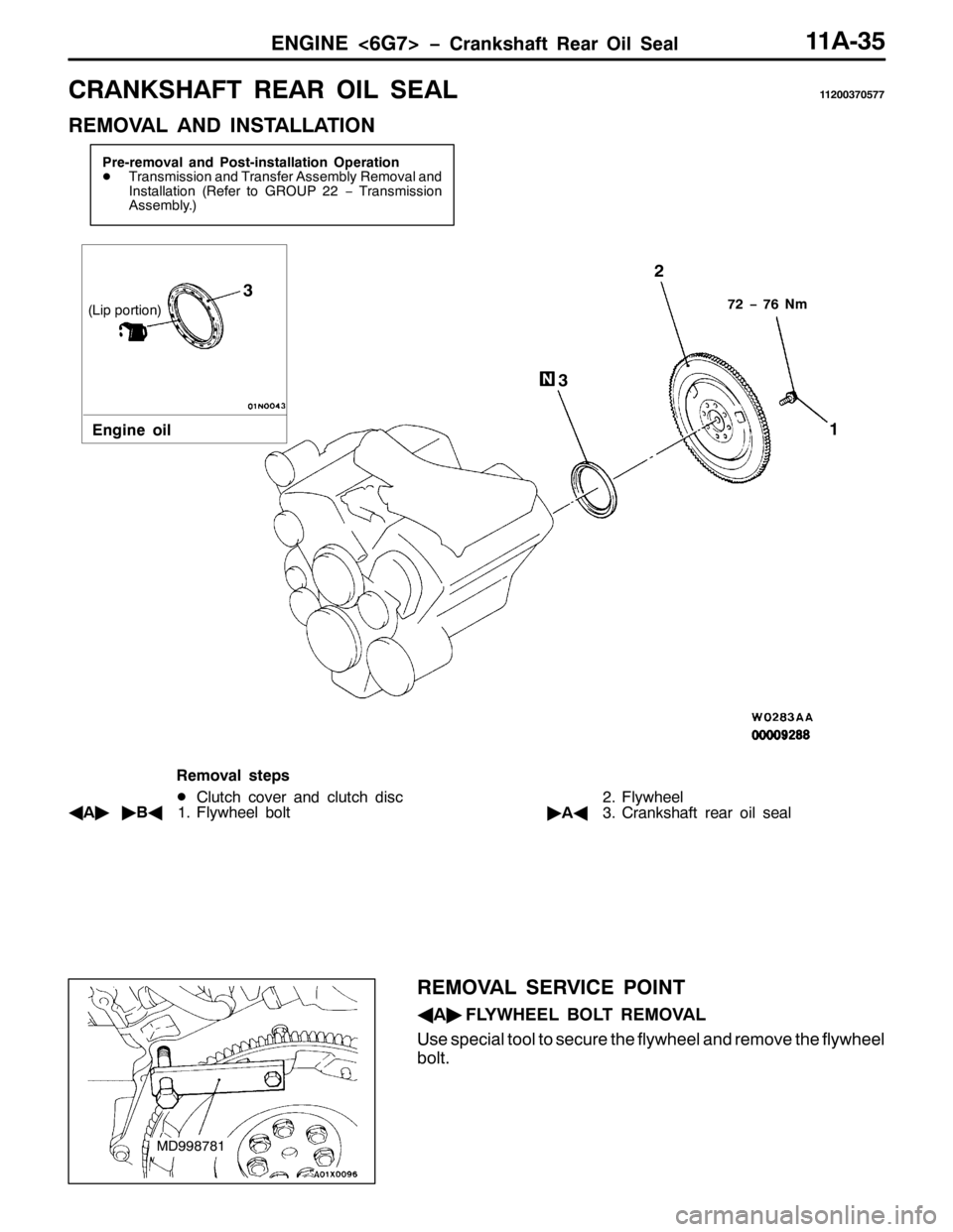 MITSUBISHI PAJERO SPORT 1998  Workshop Manual (1*,1(?9*:!ï&UDQNVKDIW 5HDU 2LO 6HDO44$068
&5$1.6+$)7 5($5 2,/ 6($/445336:38::
5(029$/ $1 ,167$//$7,21
3UH0UHPRYDO DQG 3RVW0LQVWDOODWLRQ 2SHUDWLRQ
-7UDQVPLVVLRQ DQG 7UDQVIHU $VVHPEO\ 5HPRYDO DQG
,QV