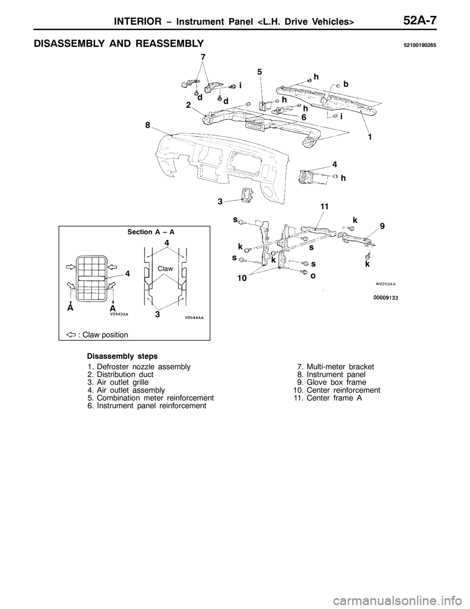 MITSUBISHI PAJERO SPORT 1998  Workshop Manual ,17(5,25 ï,QVWUXPHQW 3DQHO?/1+1ULYH 9HKLFOHV!85$0:
,6$66(0%/< $1 5($66(0%/<854334<3598
=&ODZ SRVLWLRQ
4 5
67 8
9 :
;
< 44
43 6
7
7
6HFWLRQ $ ² $
$
$RV V
N N
VV
N N K K
K K L
G GE
L
&ODZ
LVDVVHPE