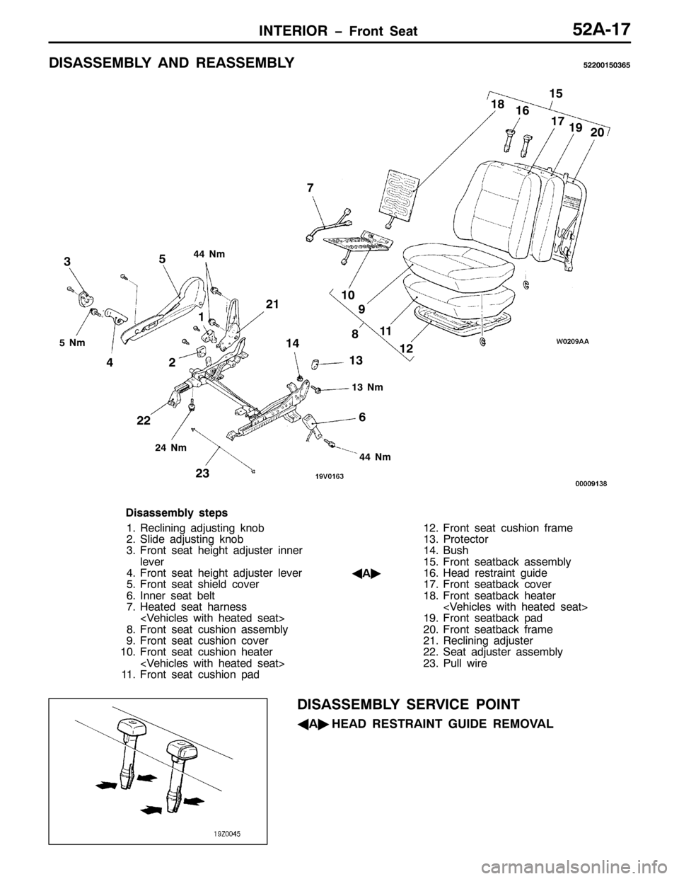 MITSUBISHI PAJERO SPORT 1998  Workshop Manual ,17(5,25 ï)URQW 6HDW85$04:
,6$66(0%/< $1 5($66(0%/<85533483698
4
5 8
9 < 43
46 47 6
7:
;44
4548
49
4: 4;
4<
53
54
55
56
571P
771P
461P
81P
771P
LVDVVHPEO\ VWHSV
415HFOLQLQJ DGMXVWLQJ NQRE
516OLGH 