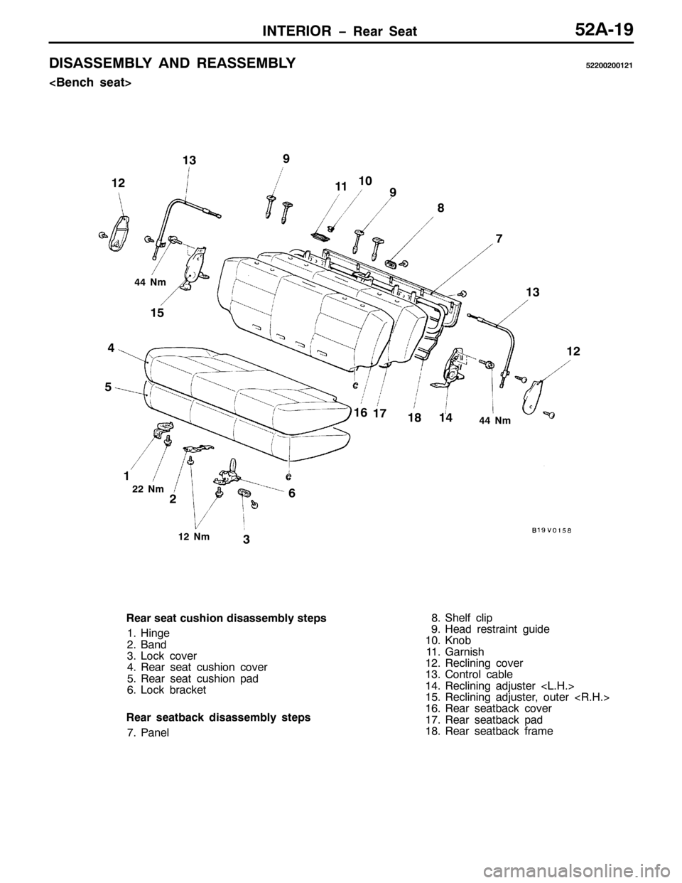 MITSUBISHI PAJERO SPORT 1998  Workshop Manual ,17(5,25 ï5HDU 6HDW85$04<
,6$66(0%/< $1 5($66(0%/<85533533454
?%HQFK VHDW!
6 7
8
9
5 4;
:
771P
43
< 44 <
4546
48
49
4:
4; 4745 46
771P
451P 551P
5HDU VHDW FXVKLRQ GLVDVVHPEO\ VWHSV
41+LQJH
51%DQG
6