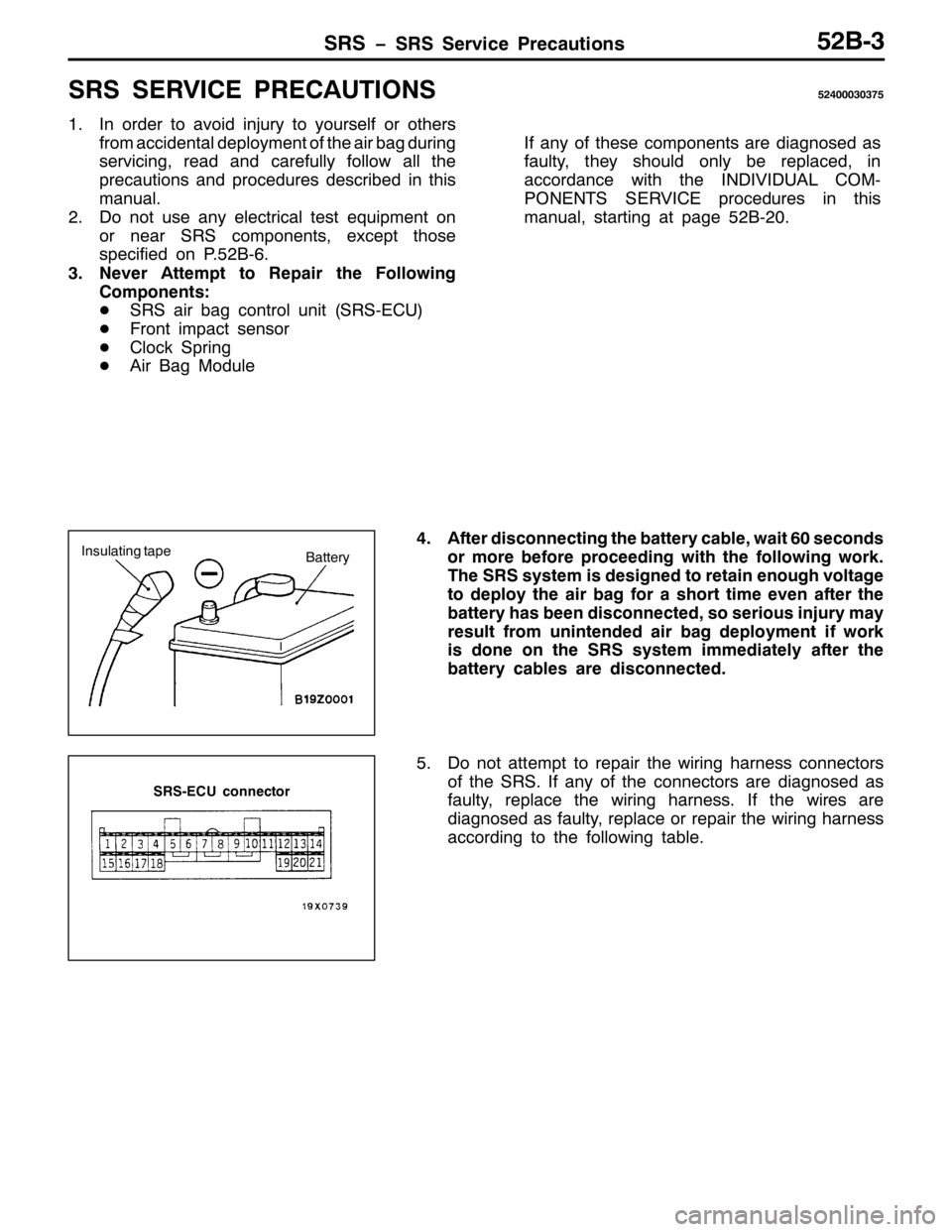 MITSUBISHI PAJERO SPORT 1998  Workshop Manual 656 ï656 6HUYLFH 3UHFDXWLRQV85%06
656 6(59,&( 35(&$87,216857333636:8
41,Q RUGHU WR DYRLG LQMXU\ WR \RXUVHOI RU RWKHUV
IURP DFFLGHQWDO GHSOR\PHQW RI WKH DLU EDJ GXULQJ
VHUYLFLQJ/UHDG DQG FDUHIXOO\ IRO