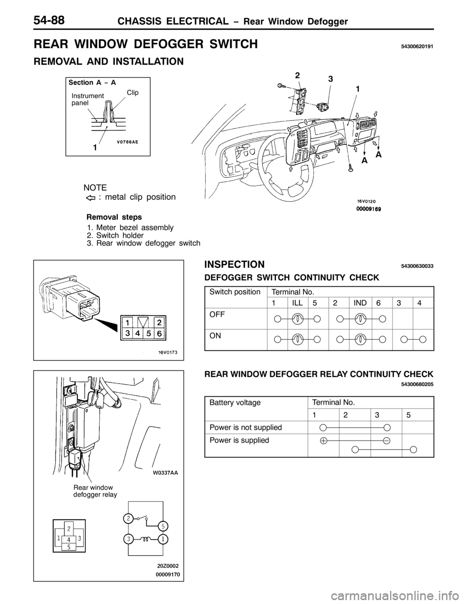MITSUBISHI PAJERO SPORT 1998  Workshop Manual &+$66,6 (/(&75,&$/ ï5HDU :LQGRZ HIRJJHU870;;
5($5 :,12: ()2**(5 6:,7&+876339534<4
5(029$/ $1 ,167$//$7,21
127(
=PHWDO FOLS SRVLWLRQ5
4 6
$$
4
6HFWLRQ $ ï $
,QVWUXPHQW
SDQHO&OLS
5HPRYDO VWHSV
410