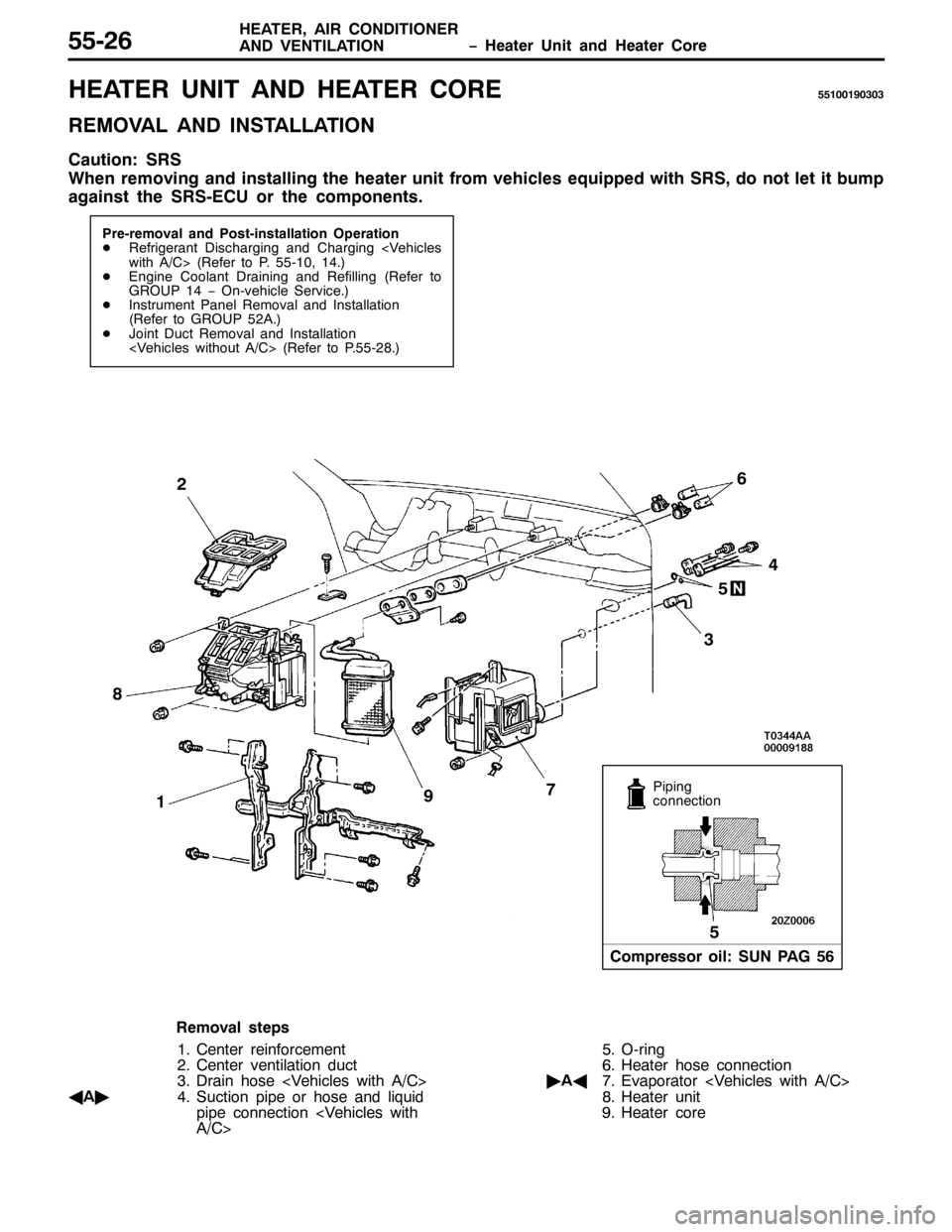 MITSUBISHI PAJERO SPORT 1998  Workshop Manual ï +HDWHU 8QLW DQG +HDWHU &RUH +($7(5/$,5 &21,7,21(5
$1 9(17,/$7,2188059
+($7(5 81,7 $1 +($7(5 &25(884334<3636
5(029$/ $1 ,167$//$7,21
&DXWLRQ=656
:KHQ UHPRYLQJ DQG LQVWDOOLQJ WKH KHDWHU XQLW IURP