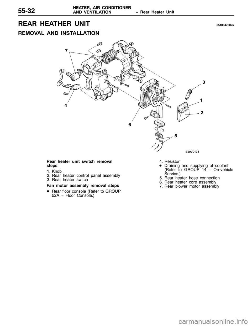 MITSUBISHI PAJERO SPORT 1998  Workshop Manual ï 5HDU +HDWHU 8QLW +($7(5/$,5 &21,7,21(5
$1 9(17,/$7,2188065
5($5 +($7+(5 81,7884337:3358
5(029$/ $1 ,167$//$7,21
4
8 7
9 :
56
5HDU KHDWHU XQLW VZLWFK UHPRYDO
VWHSV
41.QRE
515HDU KHDWHU FRQWURO SD