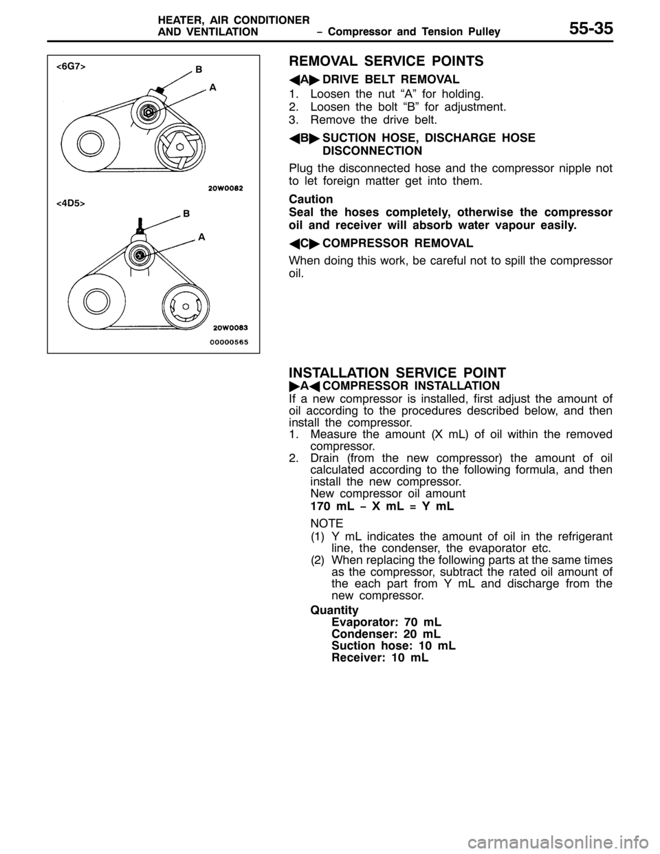 MITSUBISHI PAJERO SPORT 1998  Workshop Manual ï &RPSUHVVRU DQG 7HQVLRQ 3XOOH\ +($7(5/$,5 &21,7,21(5
$1 9(17,/$7,21ï &RPSUHVVRU DQG 7HQVLRQ 3XOOH\ +($7(5/$,5 &21,7,21(5
$1 9(17,/$7,2188068
5(029$/ 6(59,&( 32,176
*$
ò5,9( %(/7 5(029$/
41/RR