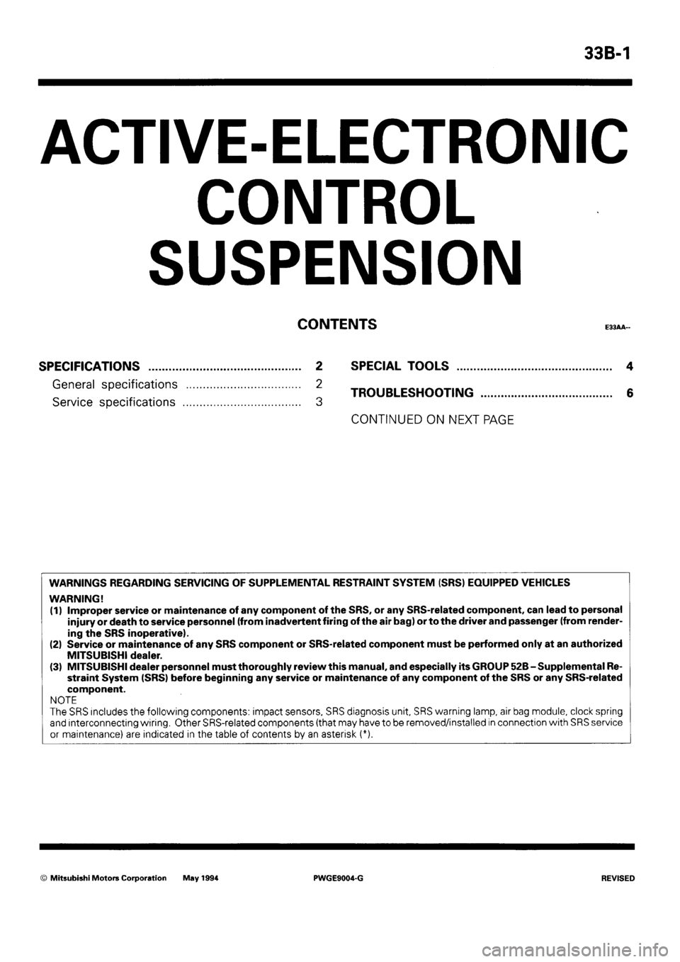 MITSUBISHI SIGMA 1991  Workshop Manual 
