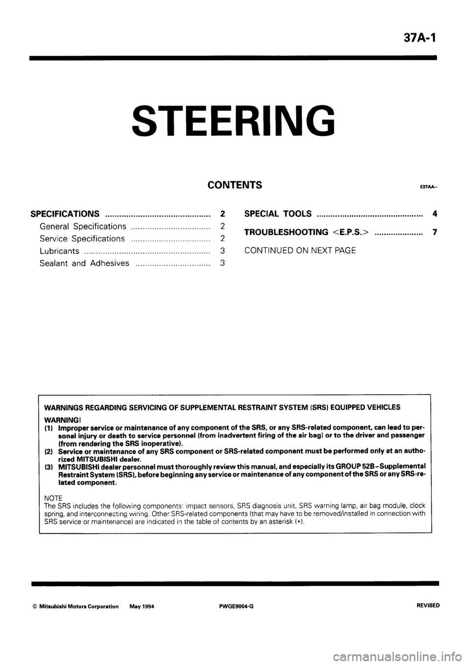 MITSUBISHI SIGMA 1991  Workshop Manual 