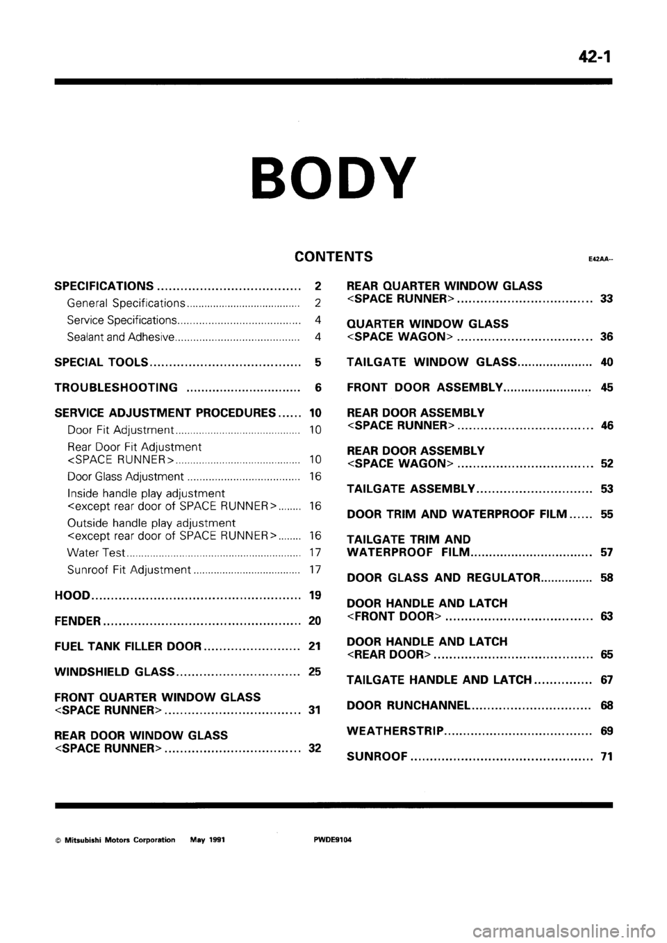 MITSUBISHI SPACE RUNNER 1992  Workshop Manual 