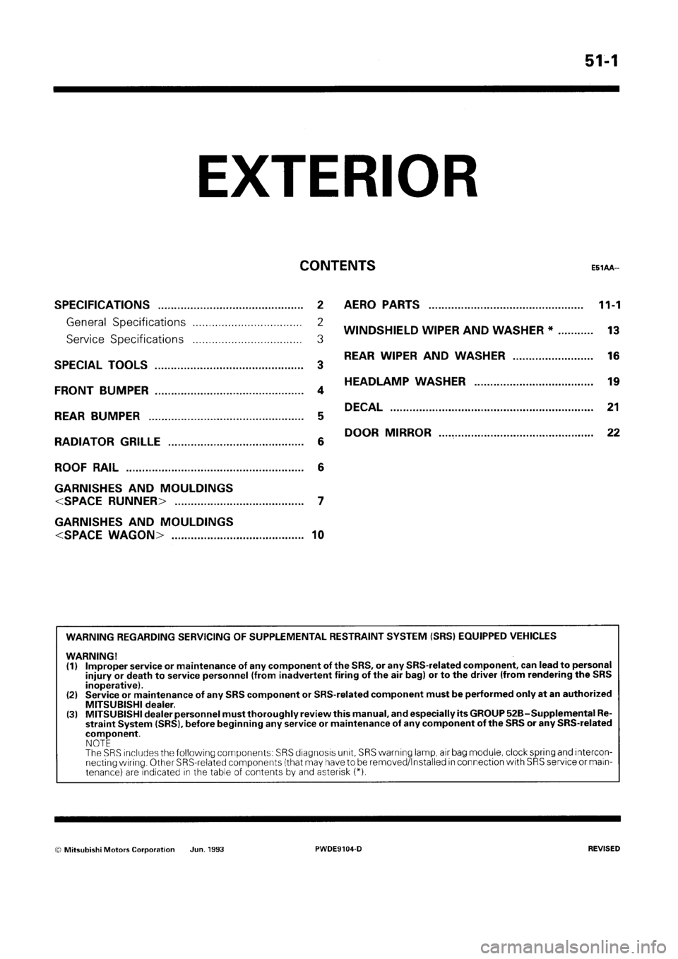 MITSUBISHI SPACE RUNNER 1992  Workshop Manual 