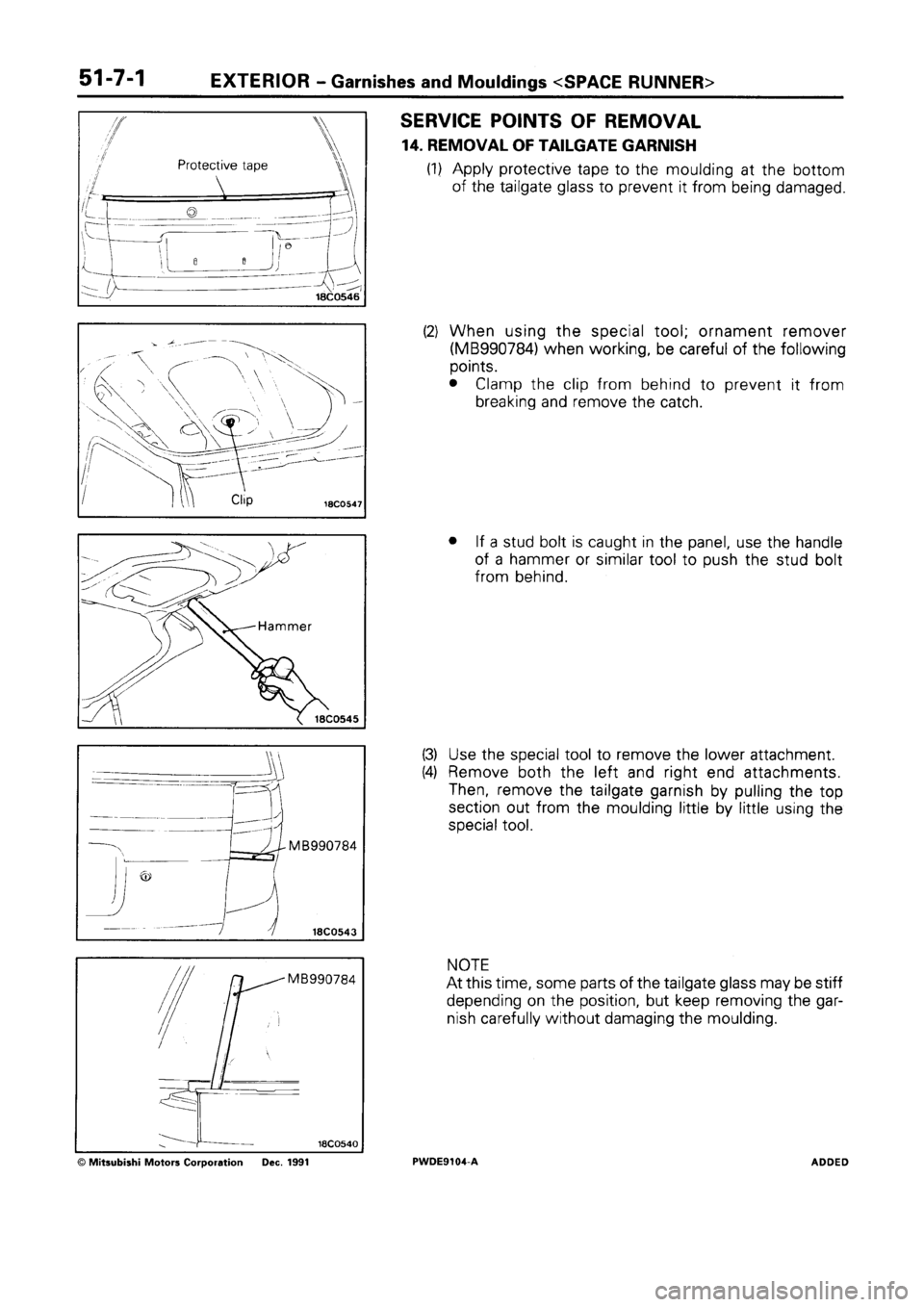 MITSUBISHI SPACE RUNNER 1992  Workshop Manual 