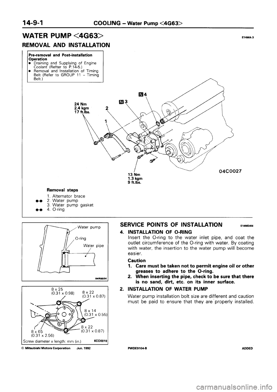 MITSUBISHI SPACE RUNNER 1992  Workshop Manual 