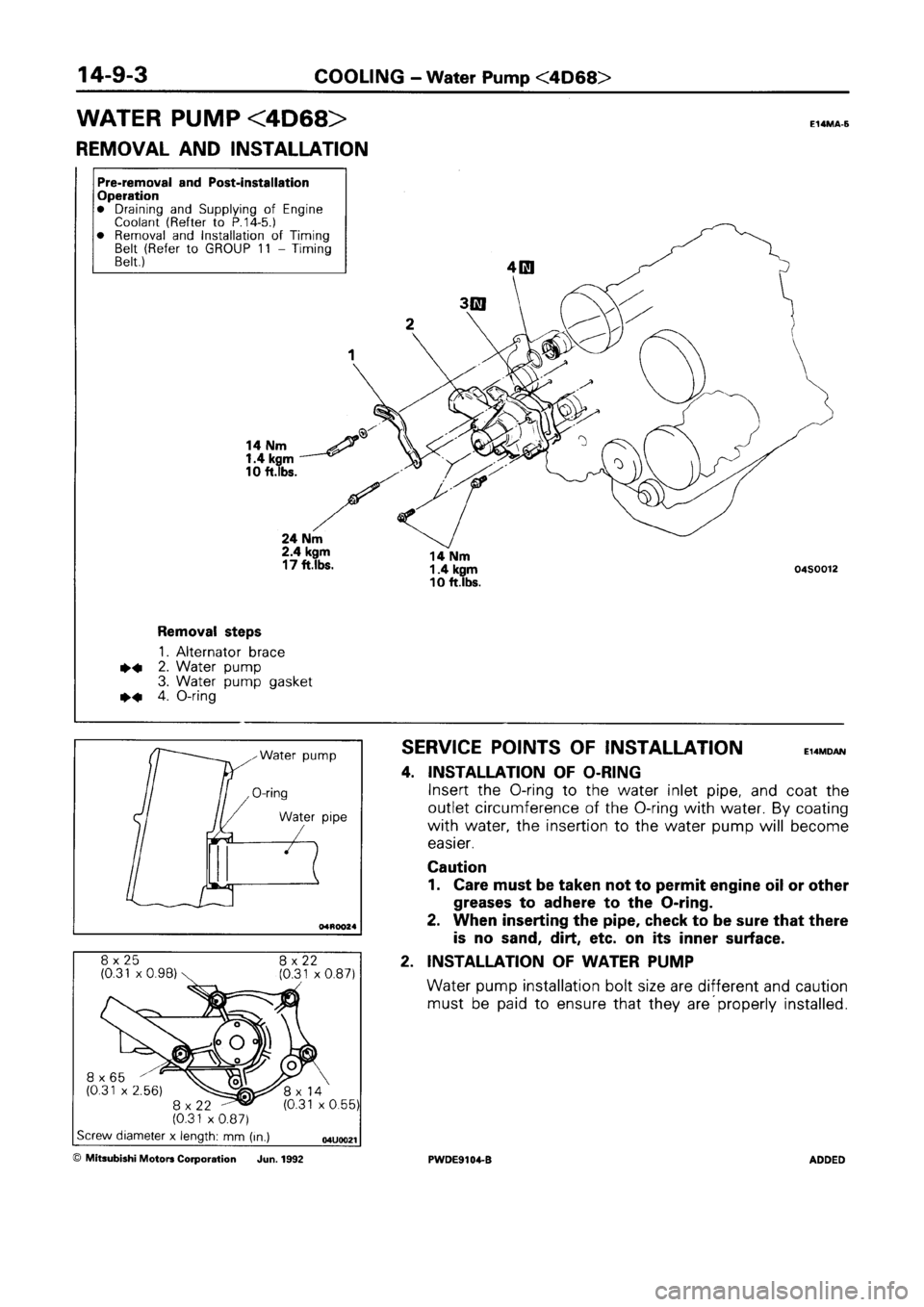 MITSUBISHI SPACE RUNNER 1992  Workshop Manual 