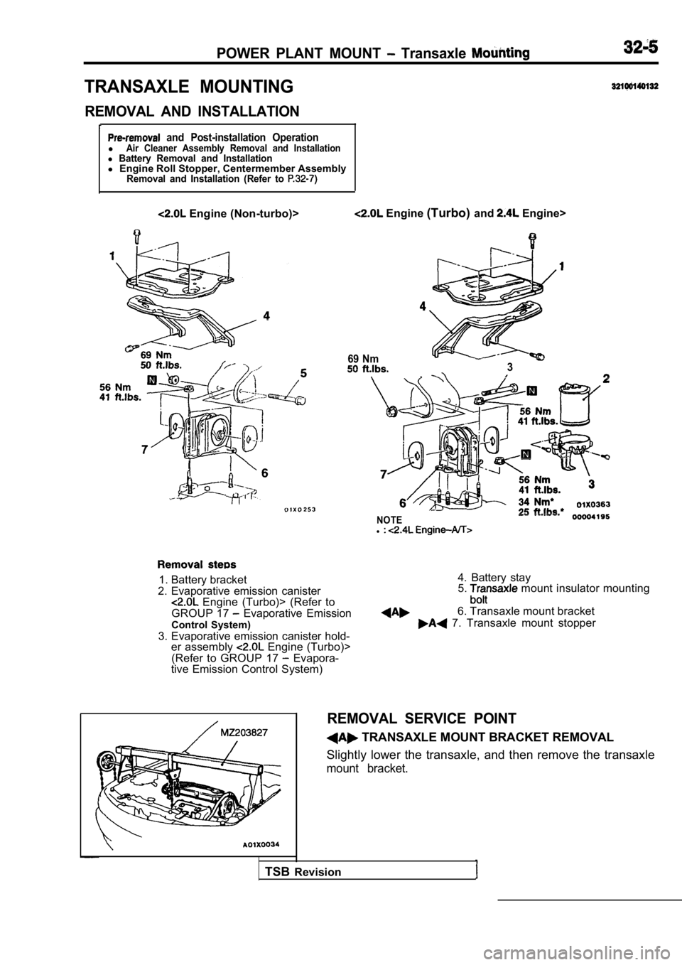 MITSUBISHI SPYDER 1990  Service Repair Manual POWER  PLANT  MOUNT   Transaxle 
TRANSAXLE  MOUNTING
REMOVAL  AND  INSTALLATION
  and  Post-installation  OperationlAir  Cleaner  Assembly  Removal  and  Installationl Battery  Removal  and  Installat
