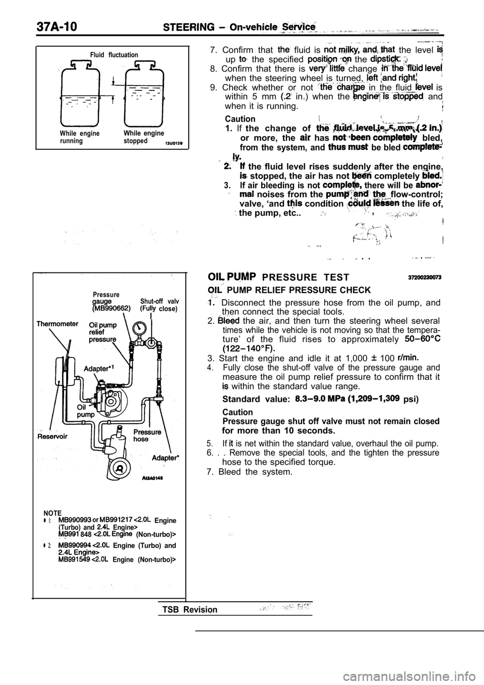 MITSUBISHI SPYDER 1990 Service Repair Manual Fluid fluctuation
While engineWhile enginerunning stopped
PressureShut-off valv close)
NOTE
l l: Engine(Turbo) and Engine> 848 (Non-turbo)>
l 2: Engine (Turbo) and
Engine (Non-turbo)> MITSUBISHI SPYDER 1990 Service Repair Manual Fluid fluctuation
While engineWhile enginerunning stopped
PressureShut-off valv close)
NOTE
l l: Engine(Turbo) and Engine> 848 (Non-turbo)>
l 2: Engine (Turbo) and
Engine (Non-turbo)>