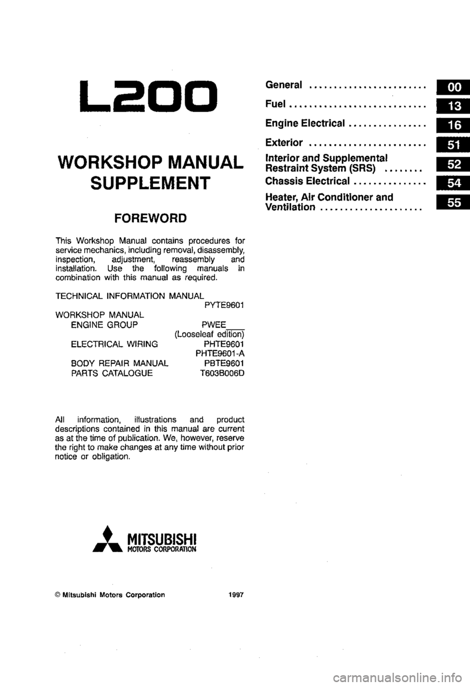 MITSUBISHI TRITON 1997  Workshop Manual 
