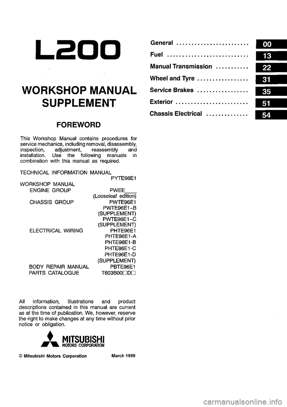 MITSUBISHI TRITON 1997  Workshop Manual 