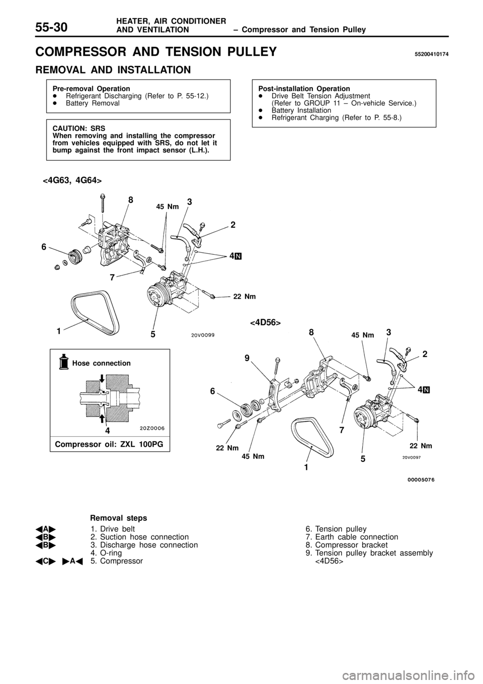 MITSUBISHI TRITON 1997  Workshop Manual C
O M PR ESSO R  A ND  T E N SIO N  P U LLE Y 55200410174
R EM OVA L  A ND  IN STA LLA TIO N 2
2  N m 8
2
2  N m
7  