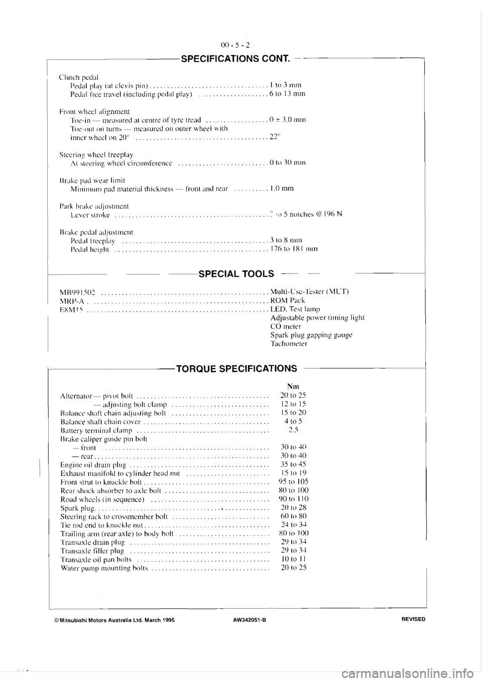 MITSUBISHI VERADA 1995  Workshop Manual 
