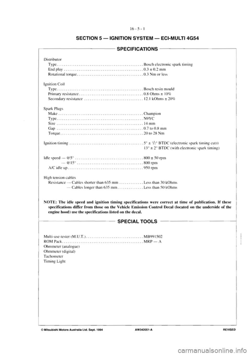 MITSUBISHI VERADA 1995  Workshop Manual 